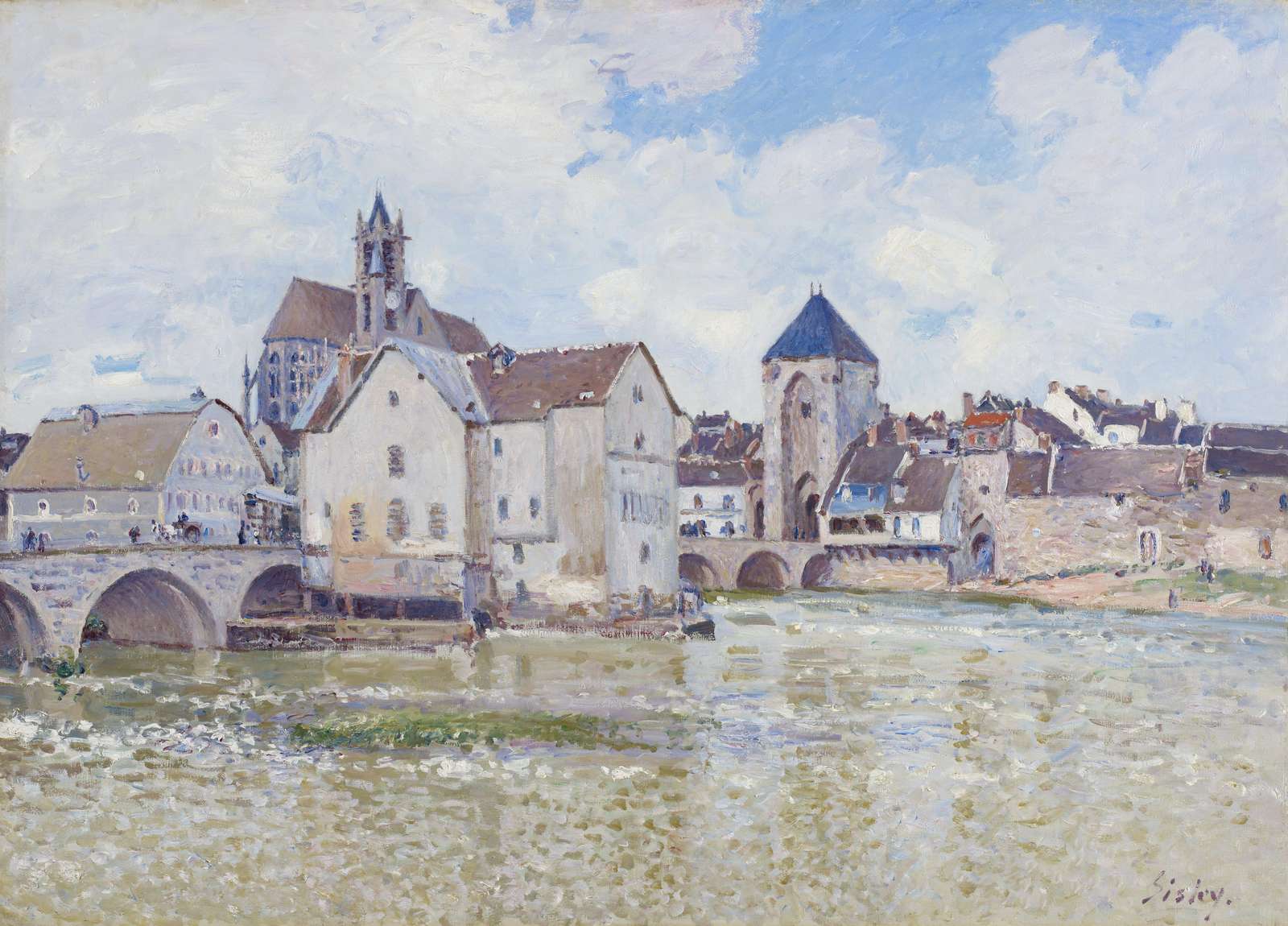 Riverside Town Landscape Impressionist Wall Art