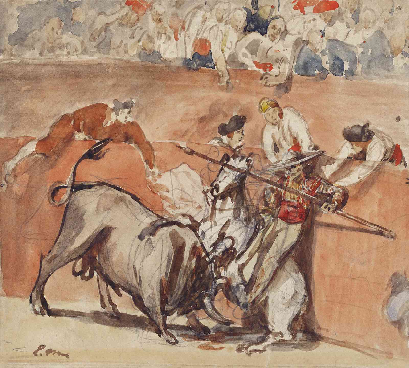 Bullfight Drama Watercolor Wall Art