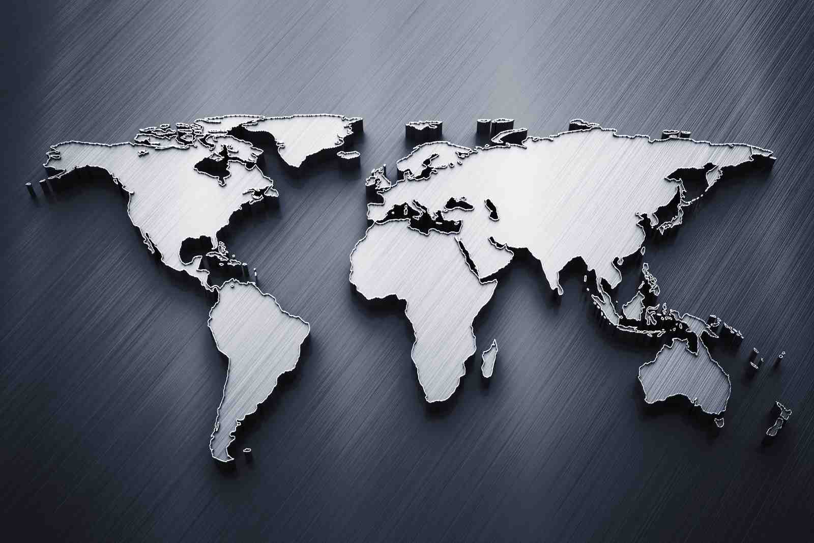 Brushed Metal World Map Wall Art