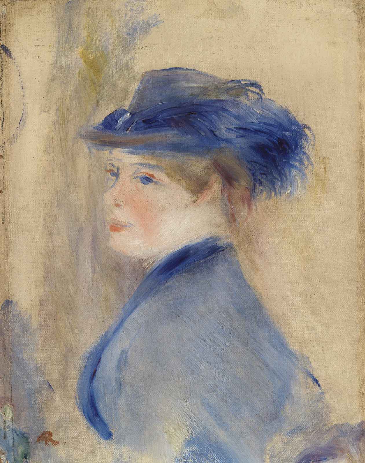 Elegant Blue Hat Portrait Impressionist Wall Art