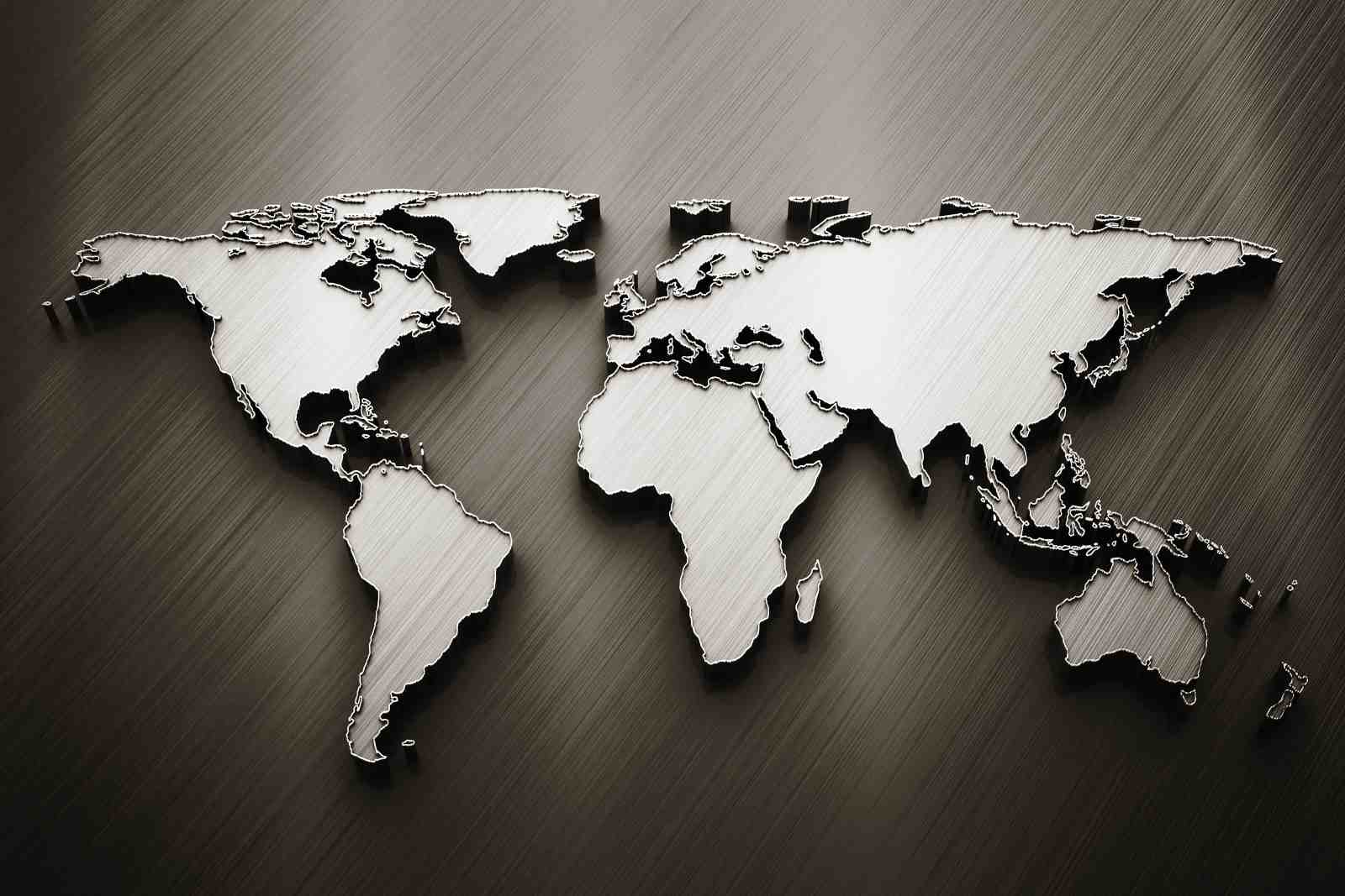 Brushed Metal World Map Wall Art