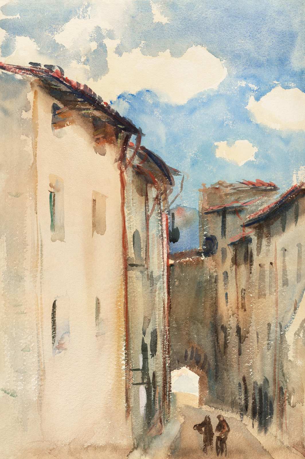 European Alleyway Scene Watercolor Wall Art