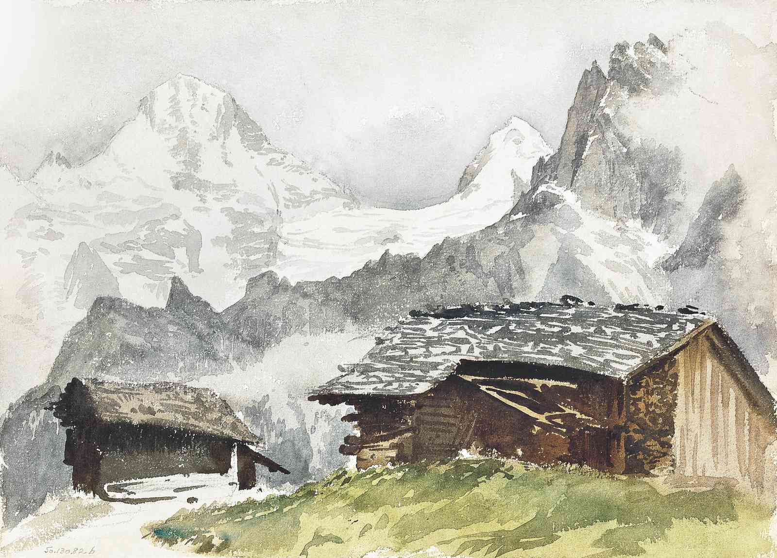 Serene Alpine Cabins Watercolor Wall Art