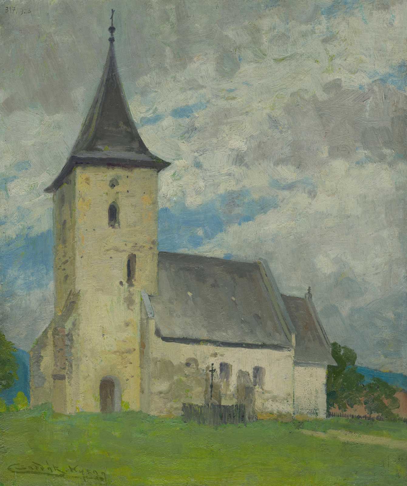 Vintage Church Landscape Oil Painting Wall Art