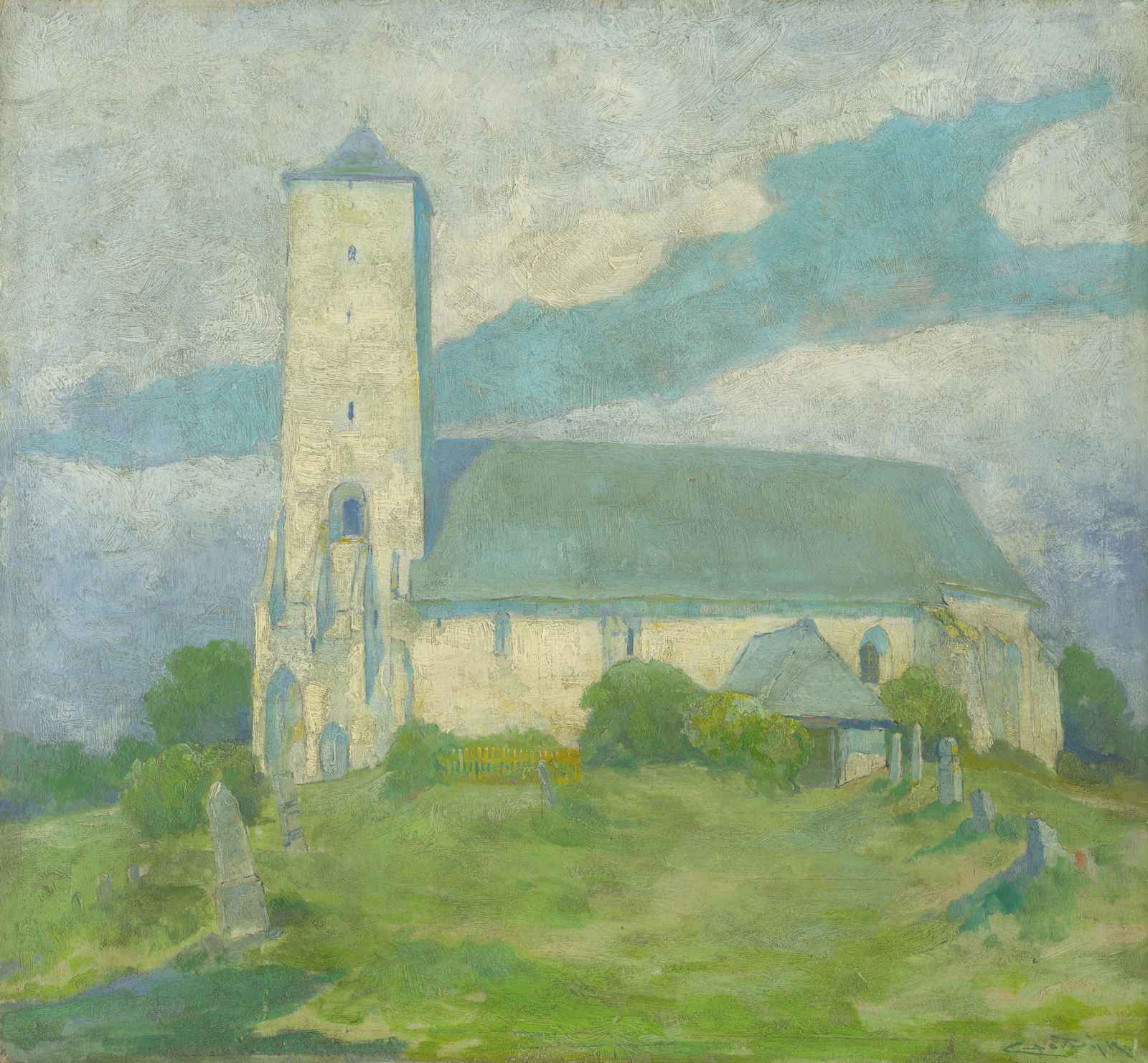 Serene Church Landscape Oil Painting Wall Art