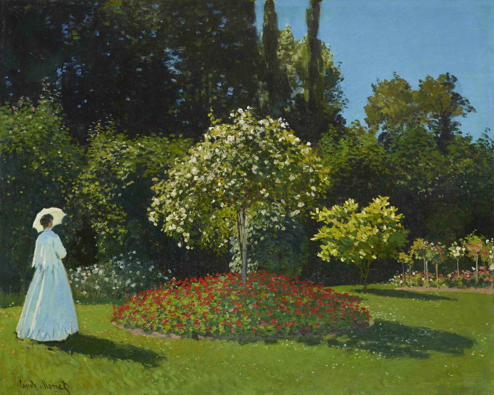 Impressionist Garden Serenity Woman with Umbrella Wall Art