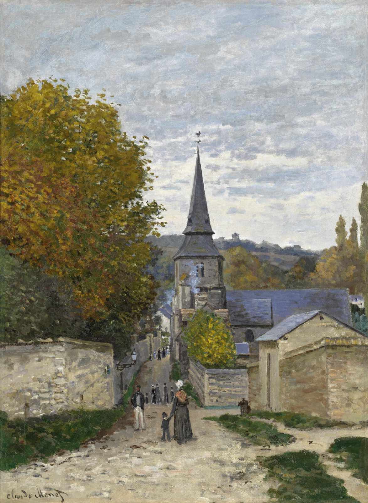 Monet Village Church Autumn Road Wall Art