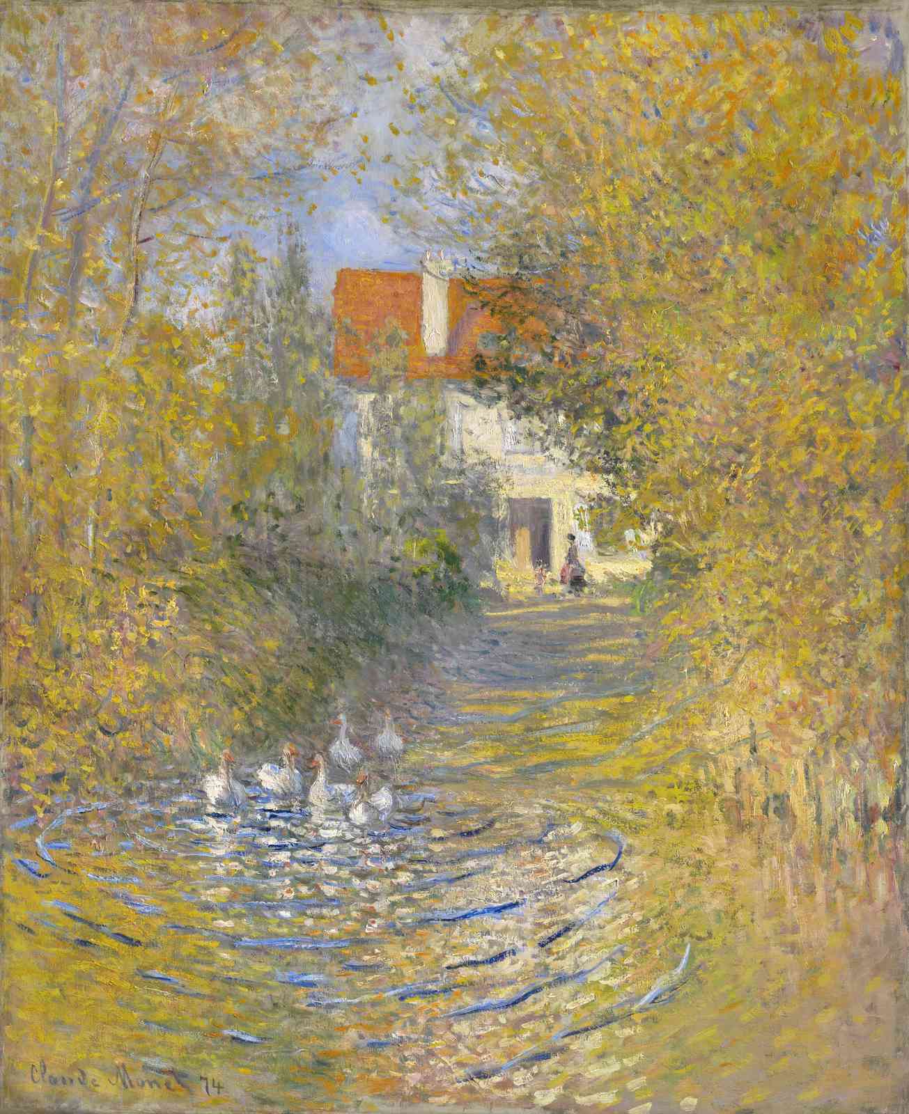 Geese in a Pond Impressionist Wall Art