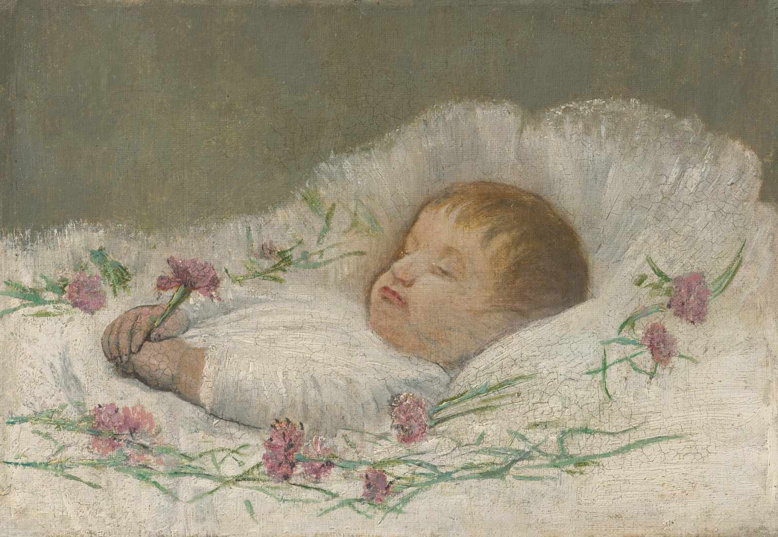 Serene Baby Sleeping with Flowers Wall Art
