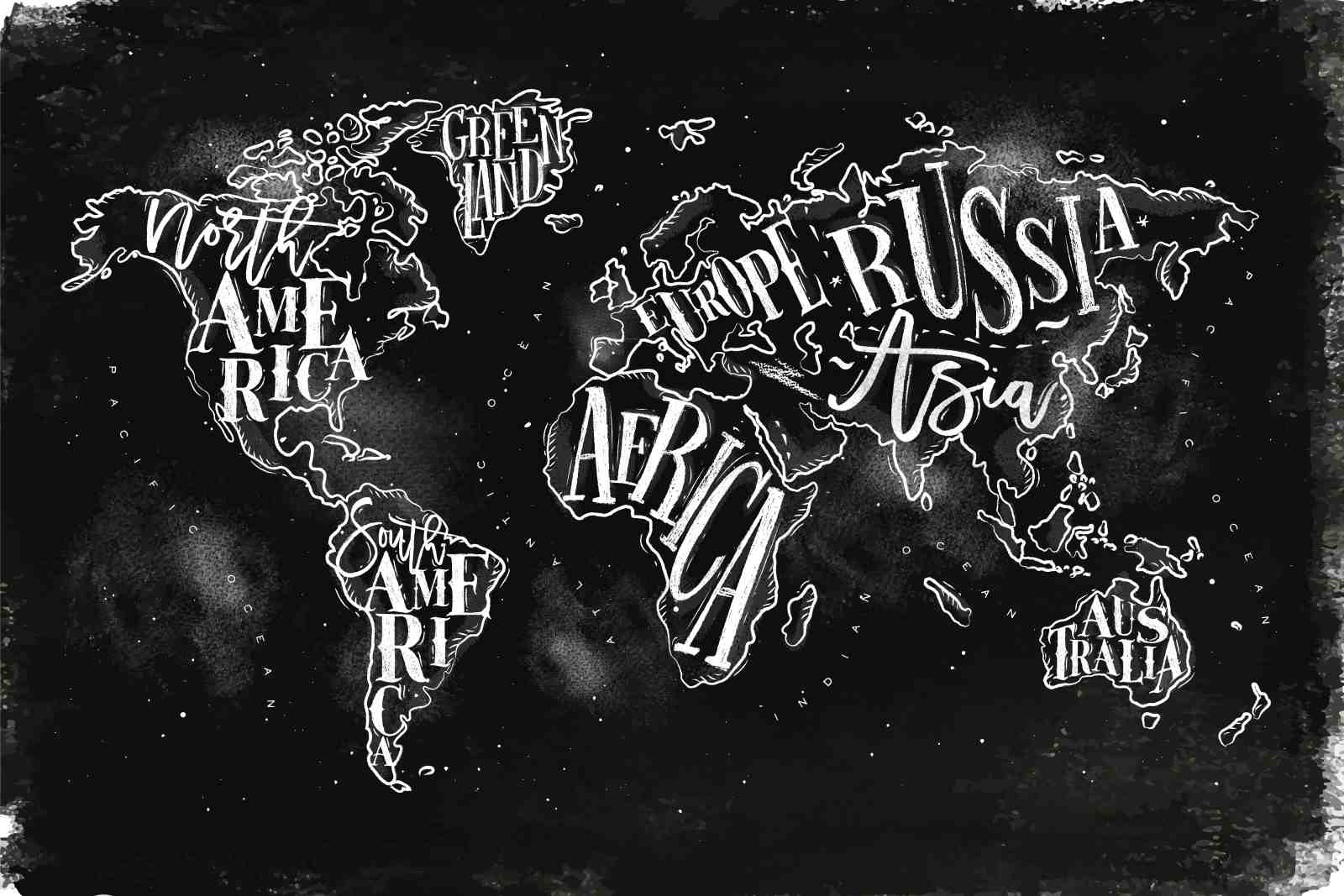 Chalkboard World Map Typography Wall Art