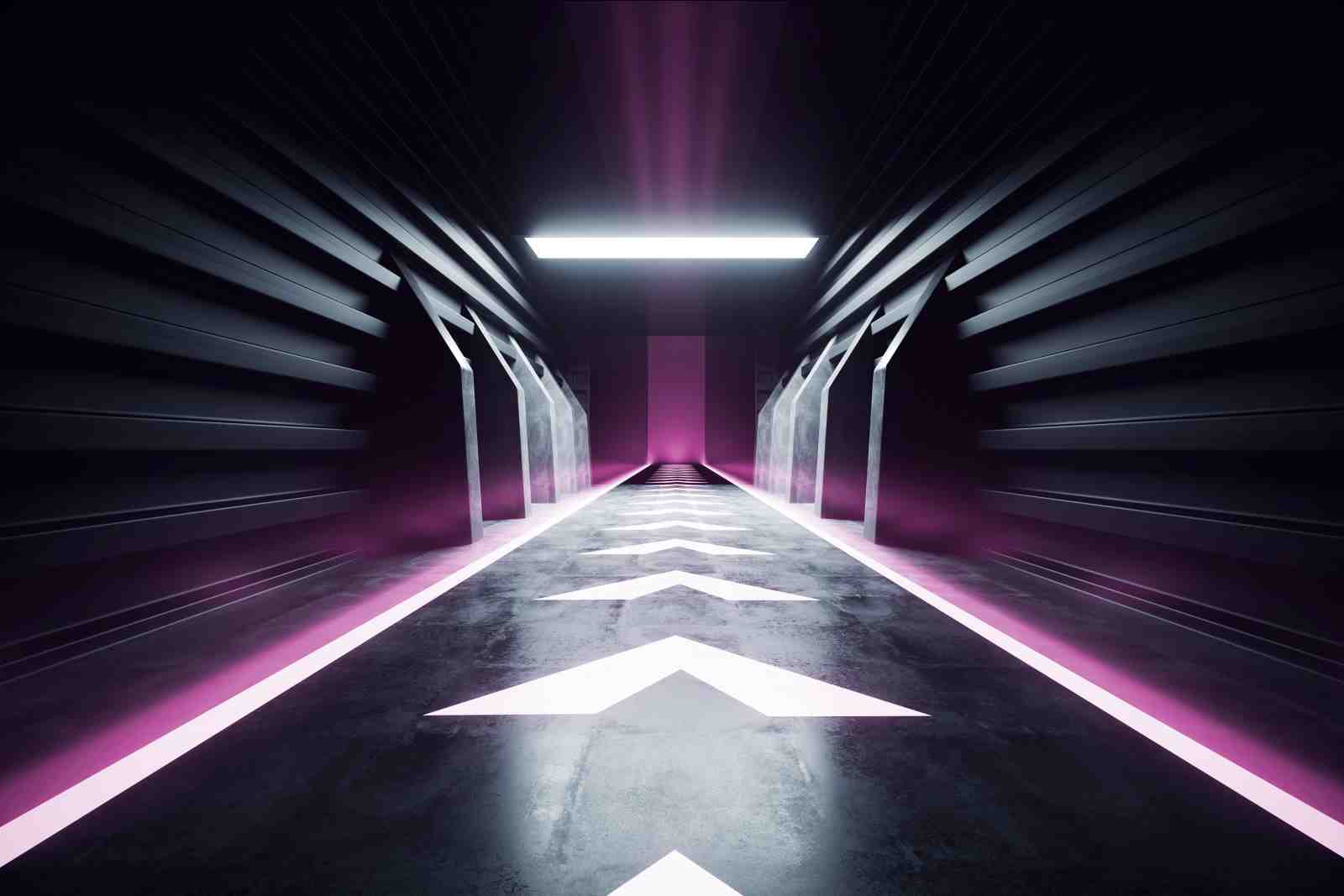 Futuristic Neon Tunnel Art Wall Art