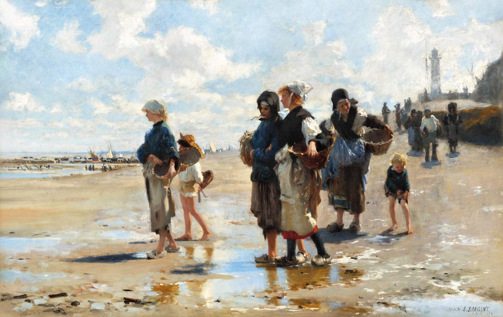 Coastal Fisherfolk Beach Scene Wall Art