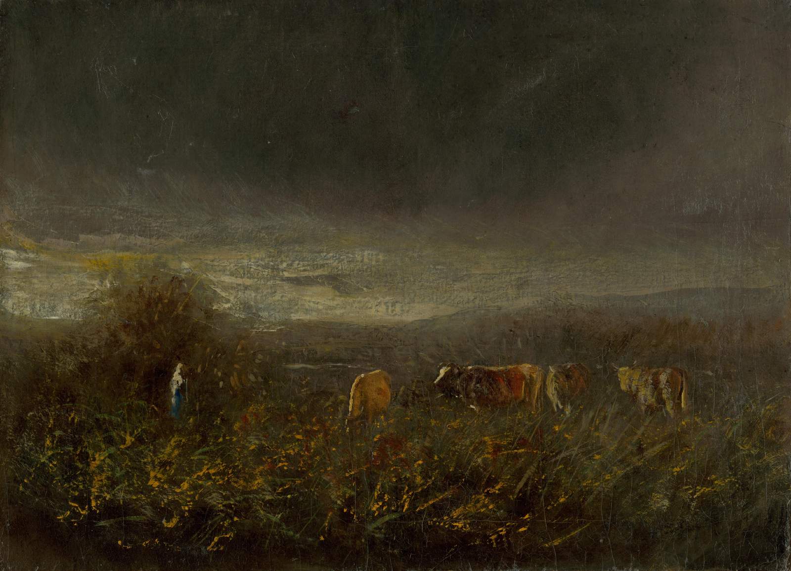 Moody Cattle Landscape Farm Field Wall Art