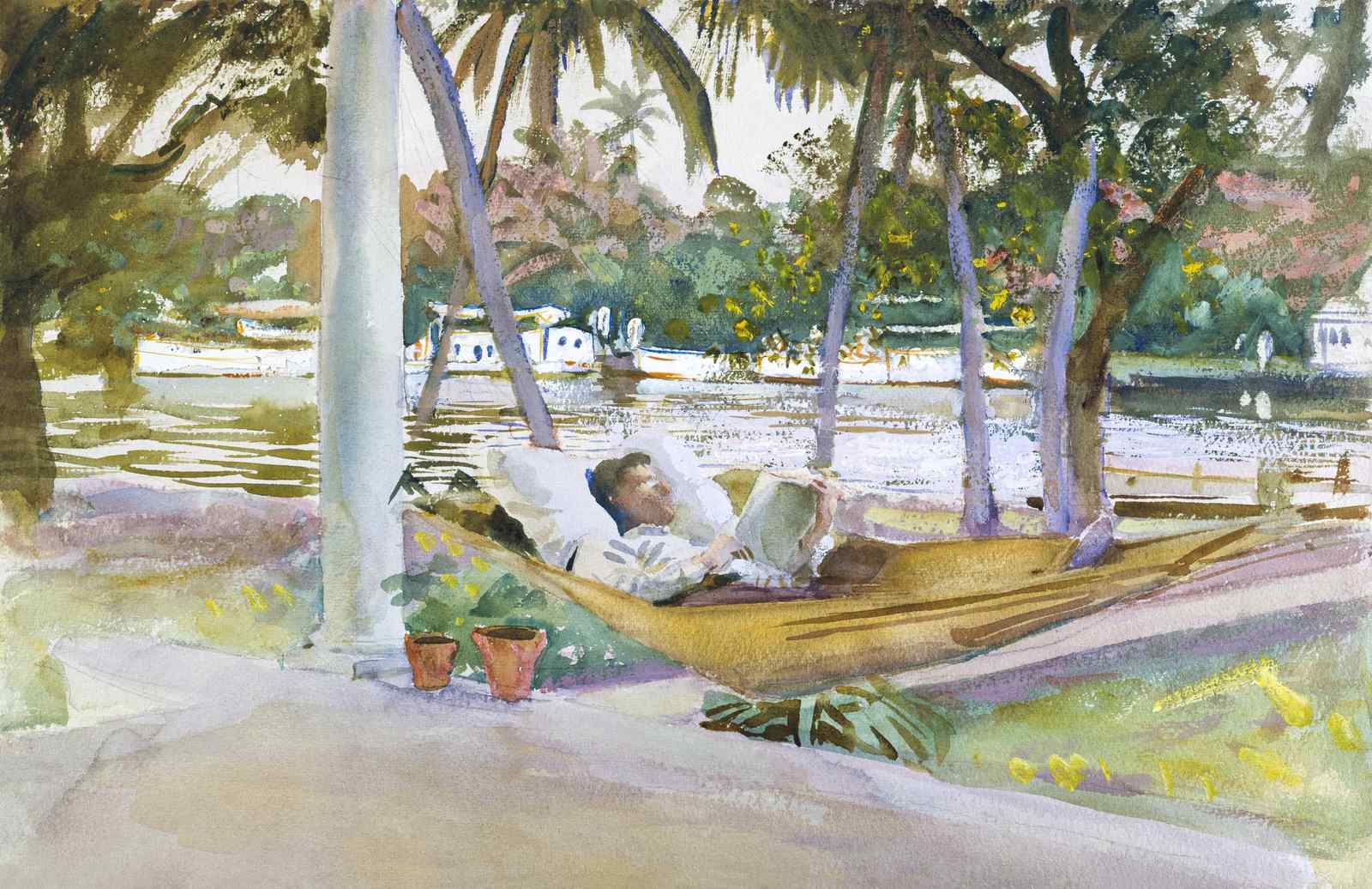 Tranquil Hammock Scene Watercolor Wall Art