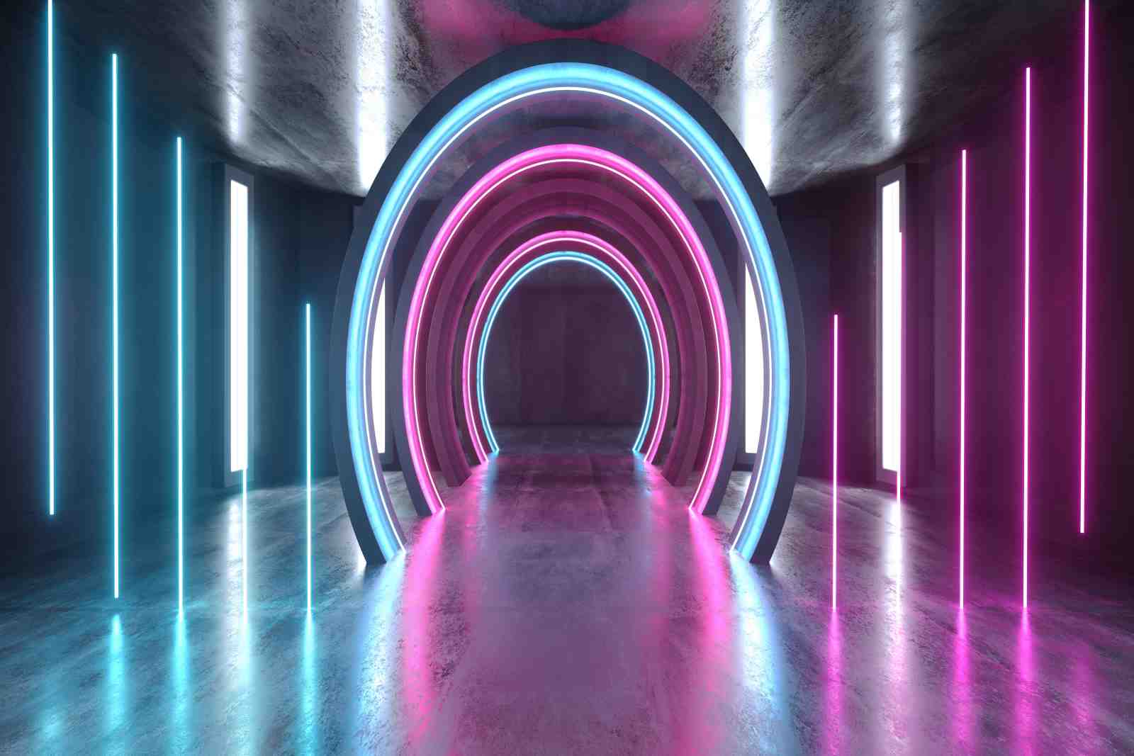 Neon Dreamscape Geometric Tunnel Wall Art