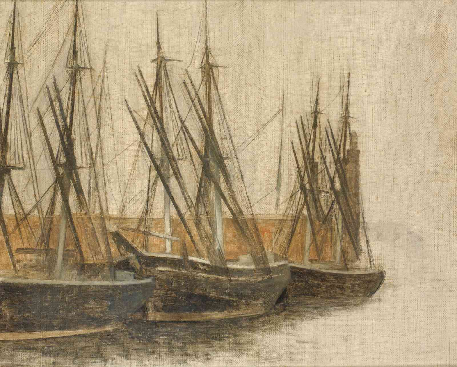 Vintage Harbor Boats Impressionist Wall Art