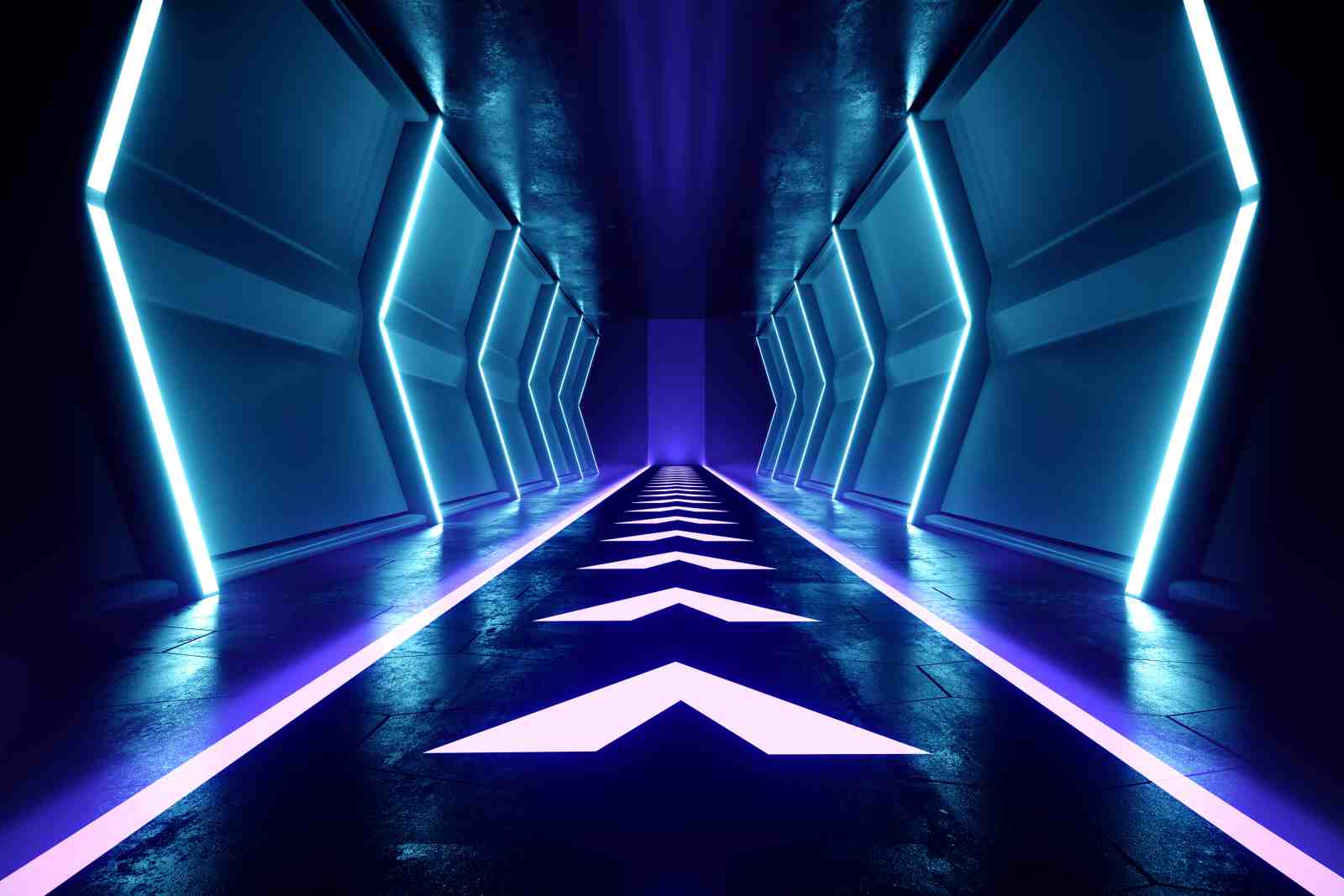 Neon Sci-Fi Corridor Wall Art