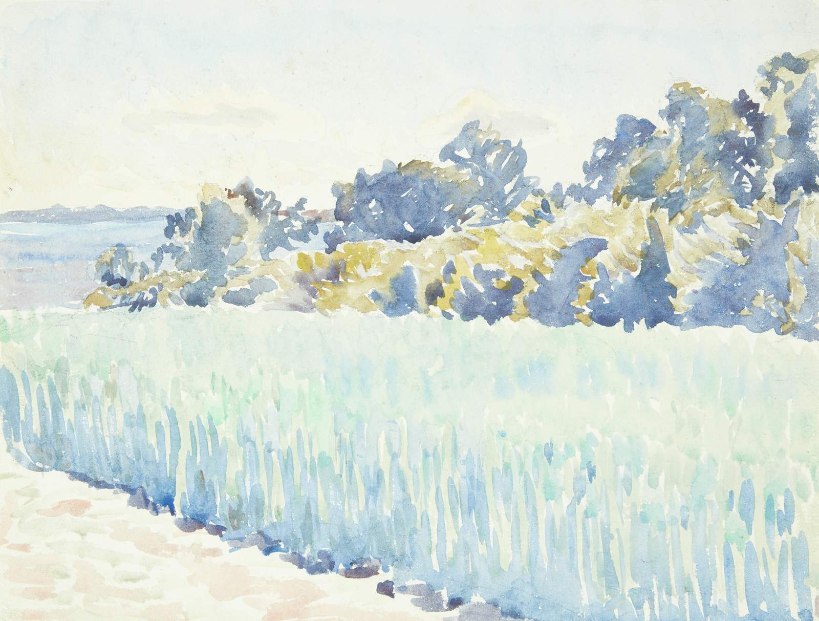 Serene Meadow Landscape Watercolor Wall Art
