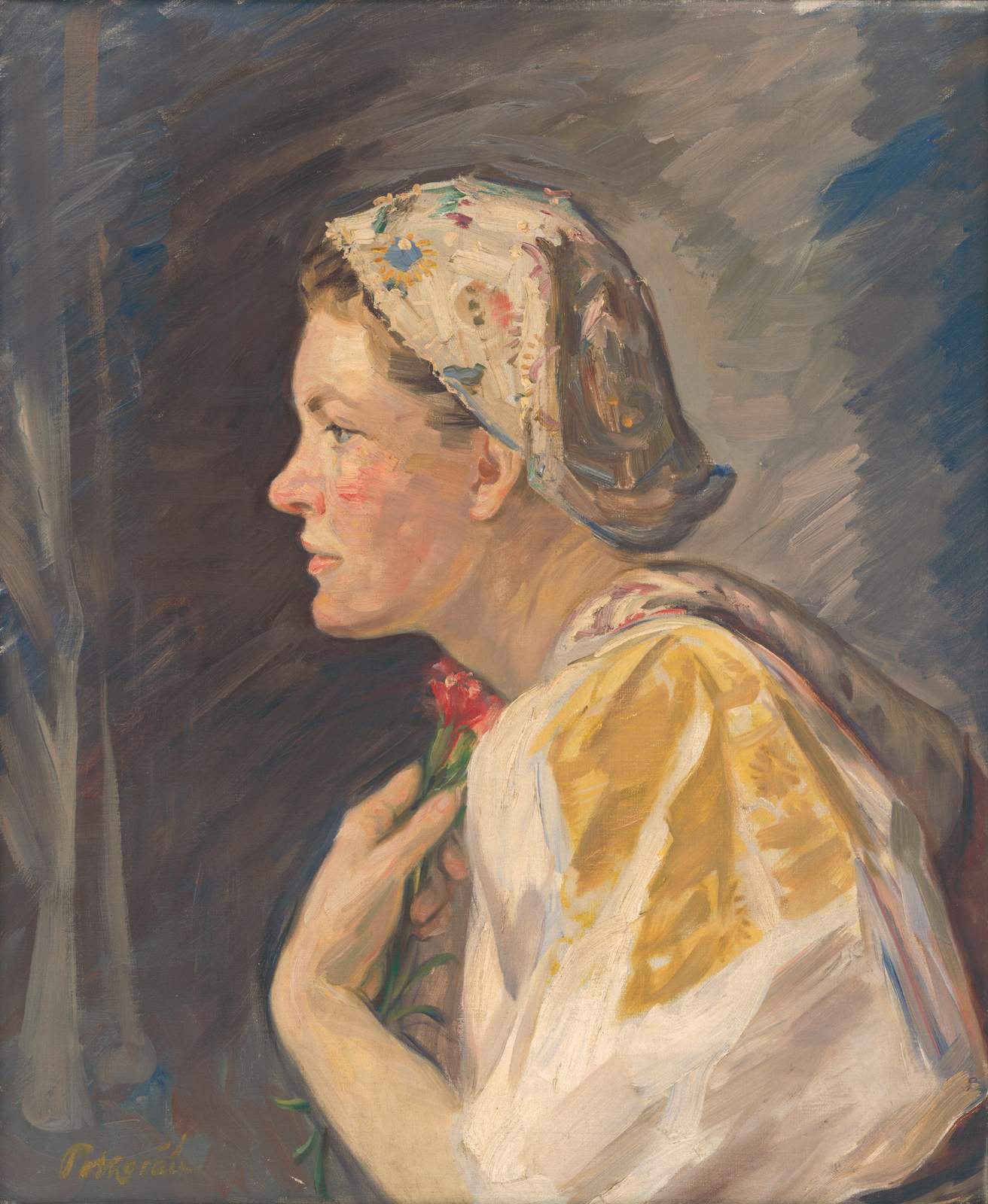 Graceful Portrait Woman with Flower Wall Art