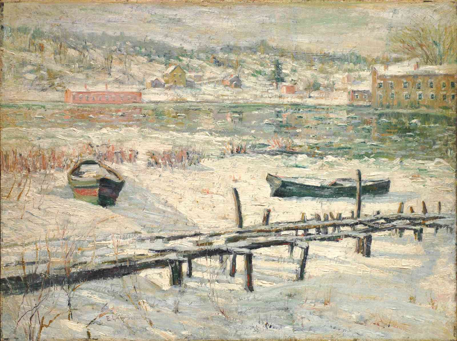 Winter River Boats Wall Art