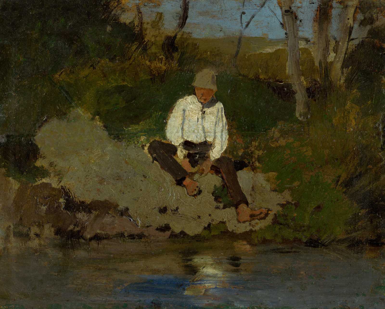 Boy by Water Impressionist Landscape Wall Art