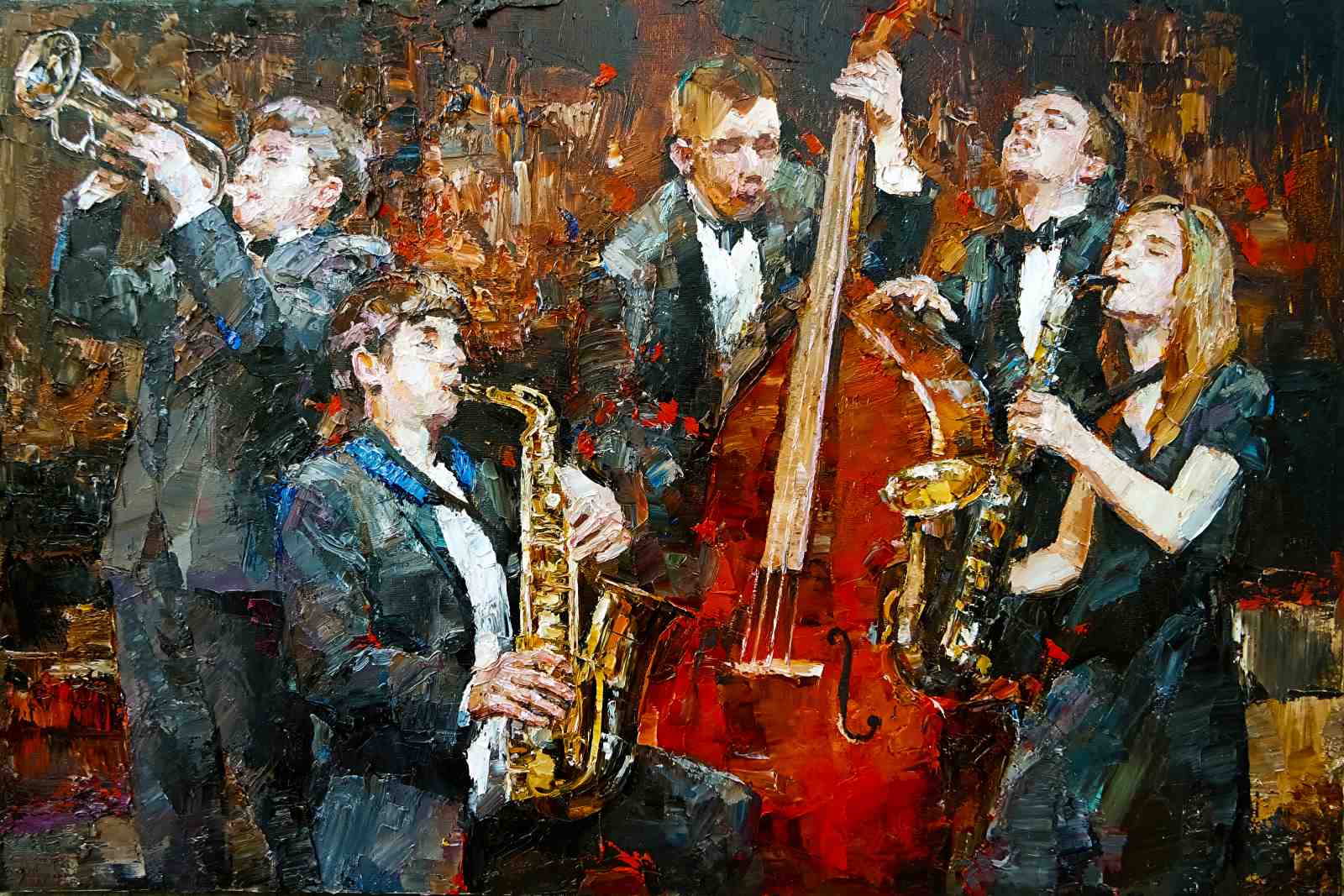 Vibrant Jazz Band Oil Painting Wall Art