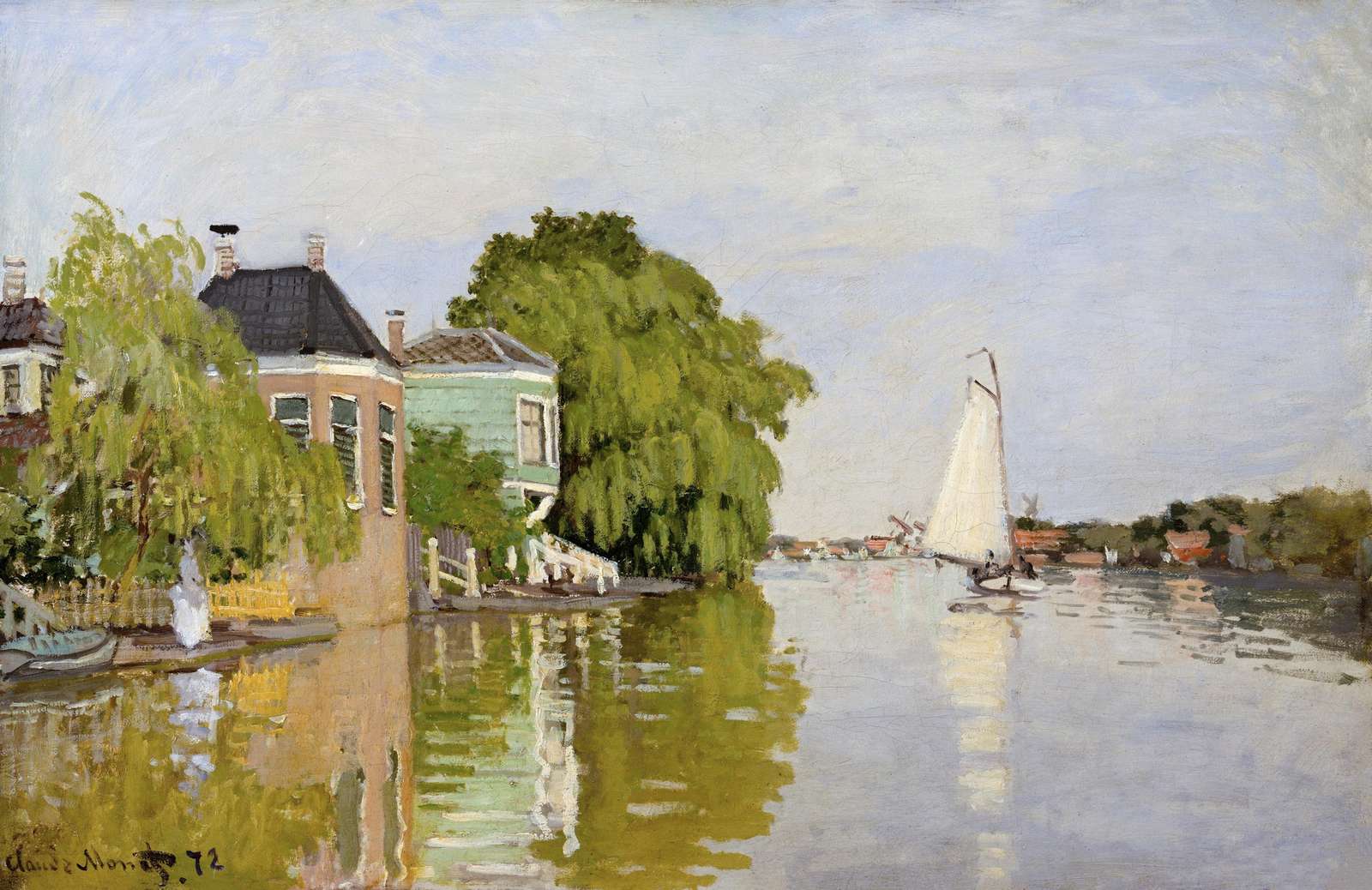Serene Canal Sailboat Landscape Wall Art