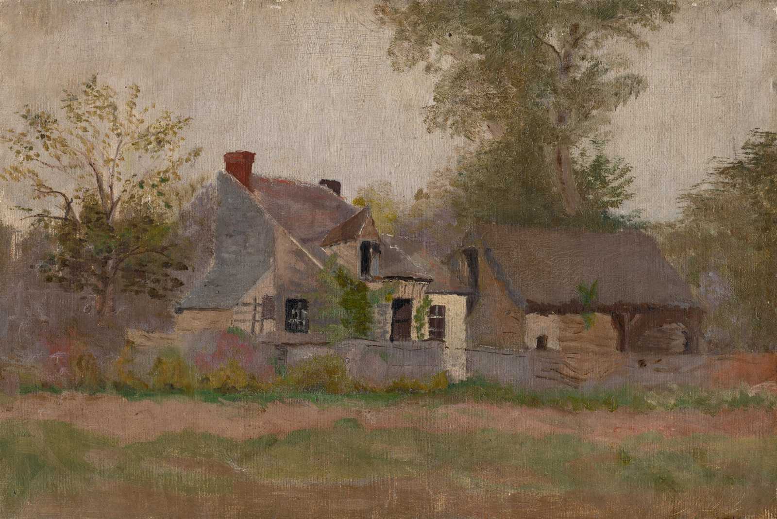 Rustic Farmhouse Landscape Oil Painting Wall Art