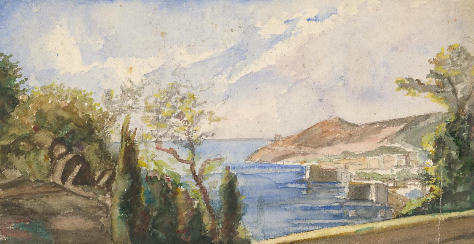 Coastal Village Watercolor Landscape Wall Art