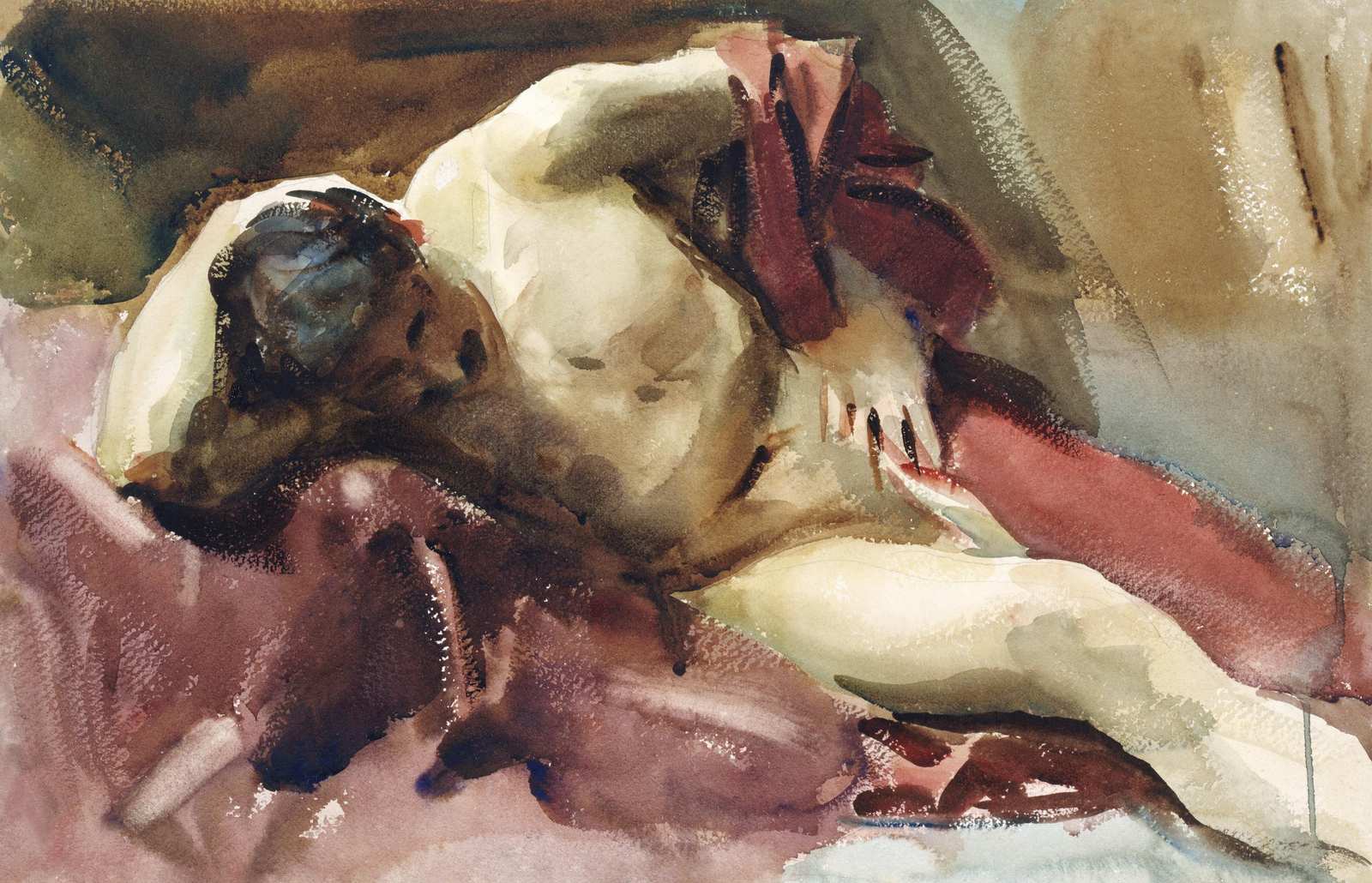 Masterful Nude Watercolor Study Wall Art