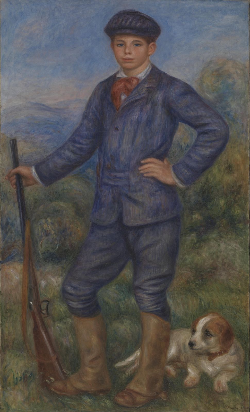 Boy with Dog and Gun Impressionist Wall Art