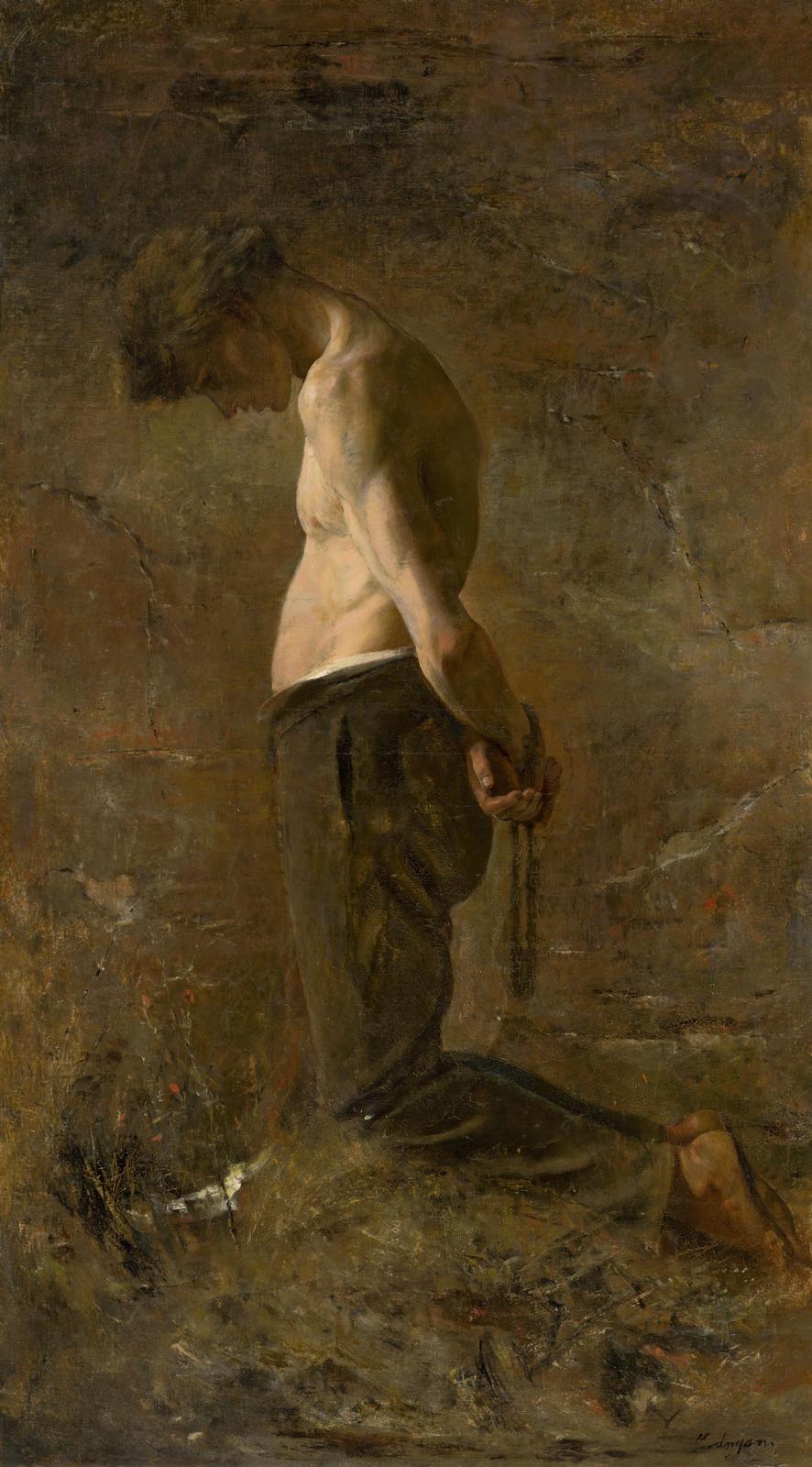 Man Kneeling in Thoughtful Pose Wall Art