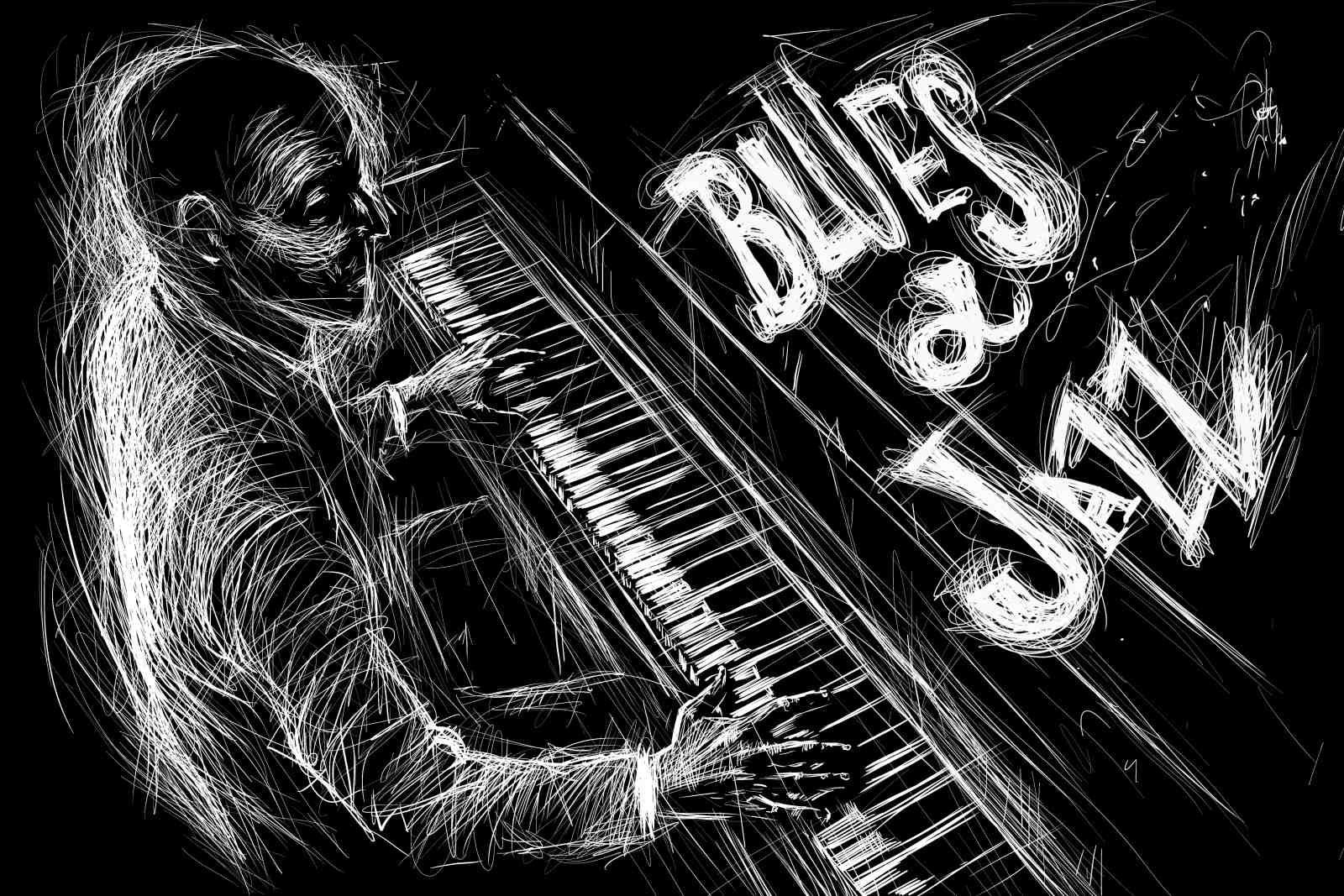 Energetic Blues & Jazz Piano Sketch Wall Art