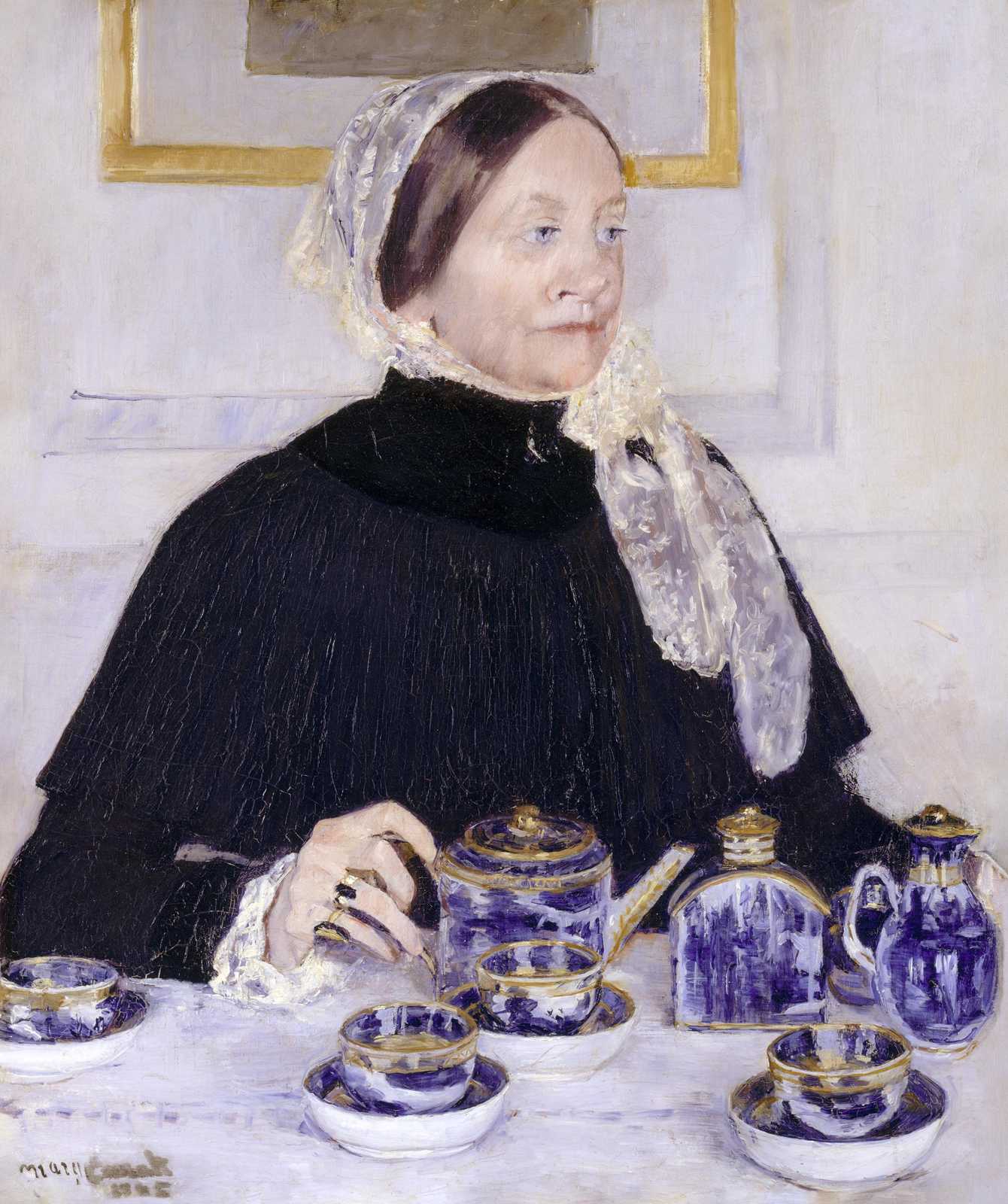 Elegant Woman with Tea Set Wall Art
