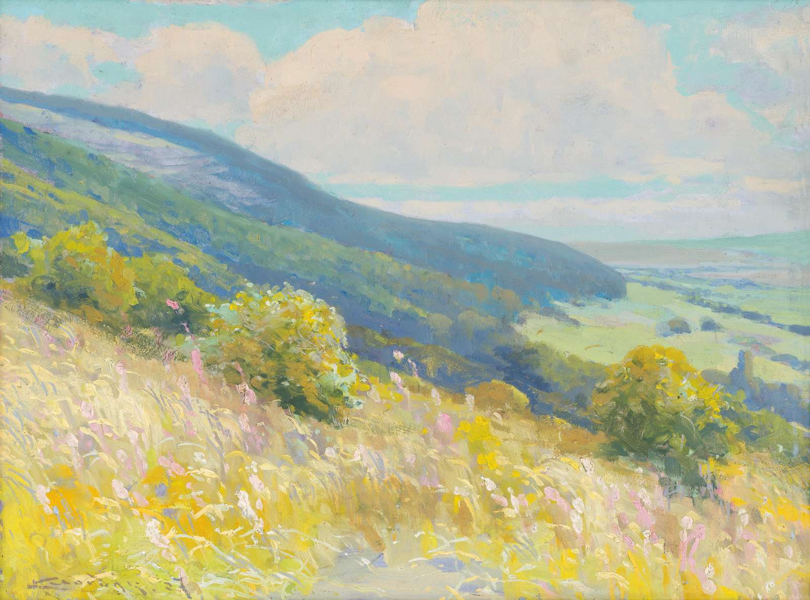 Serene Meadow Hillside Landscape Wall Art