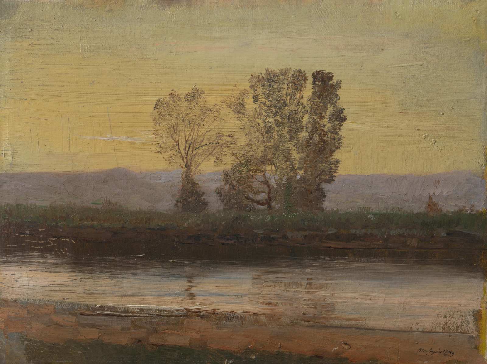 Serene Riverside Trees Oil Painting Wall Art