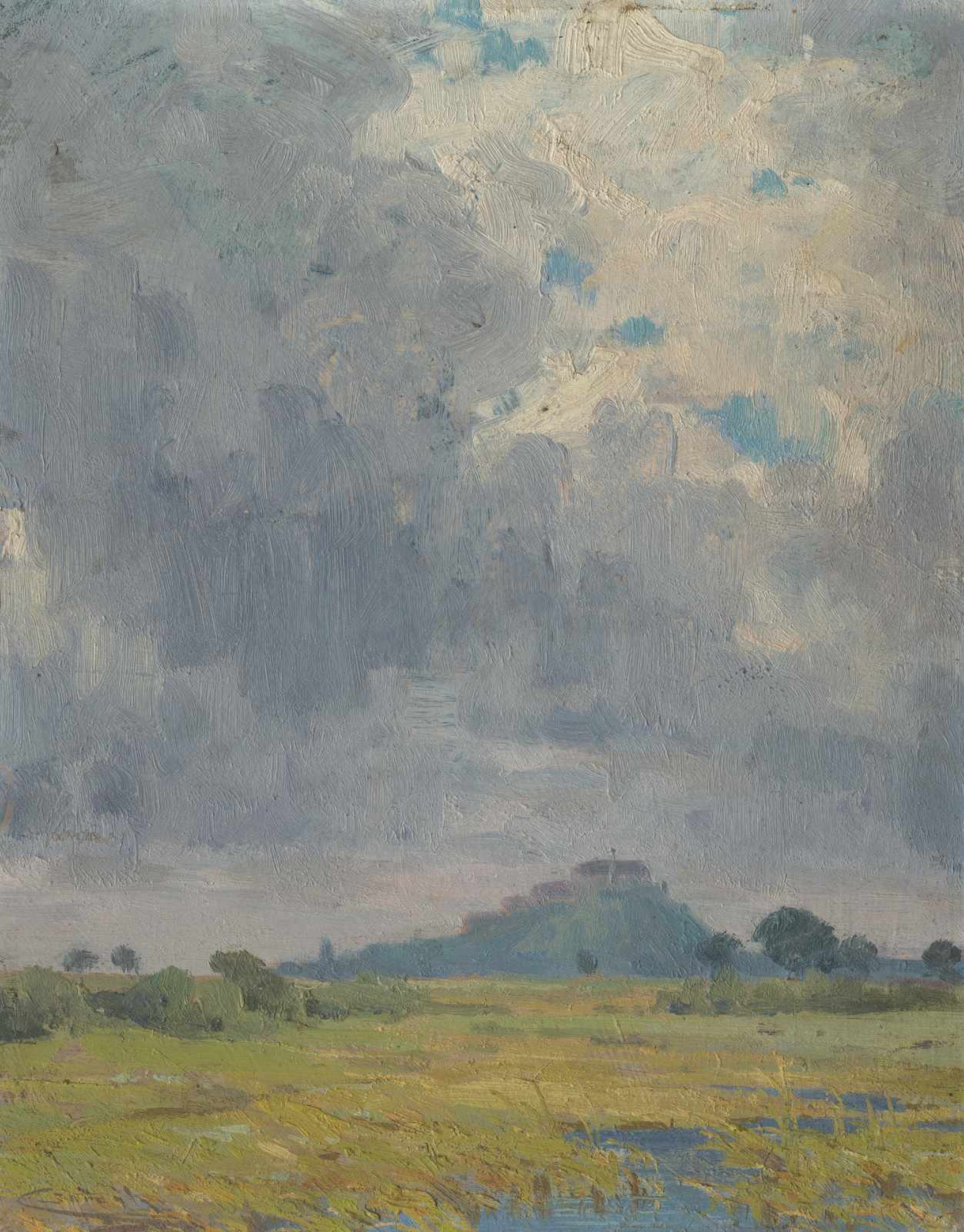 Serene Hilltop Landscape Oil Painting Wall Art