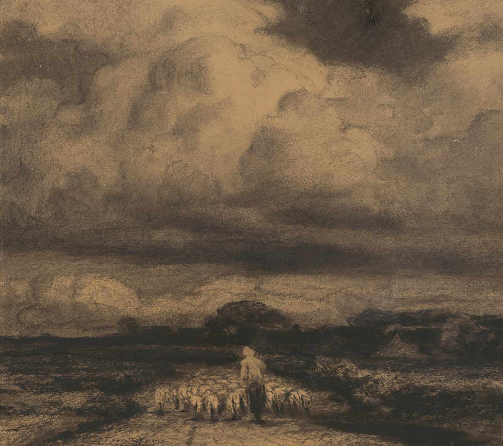 Shepherd and Flock on Textured Wall Art