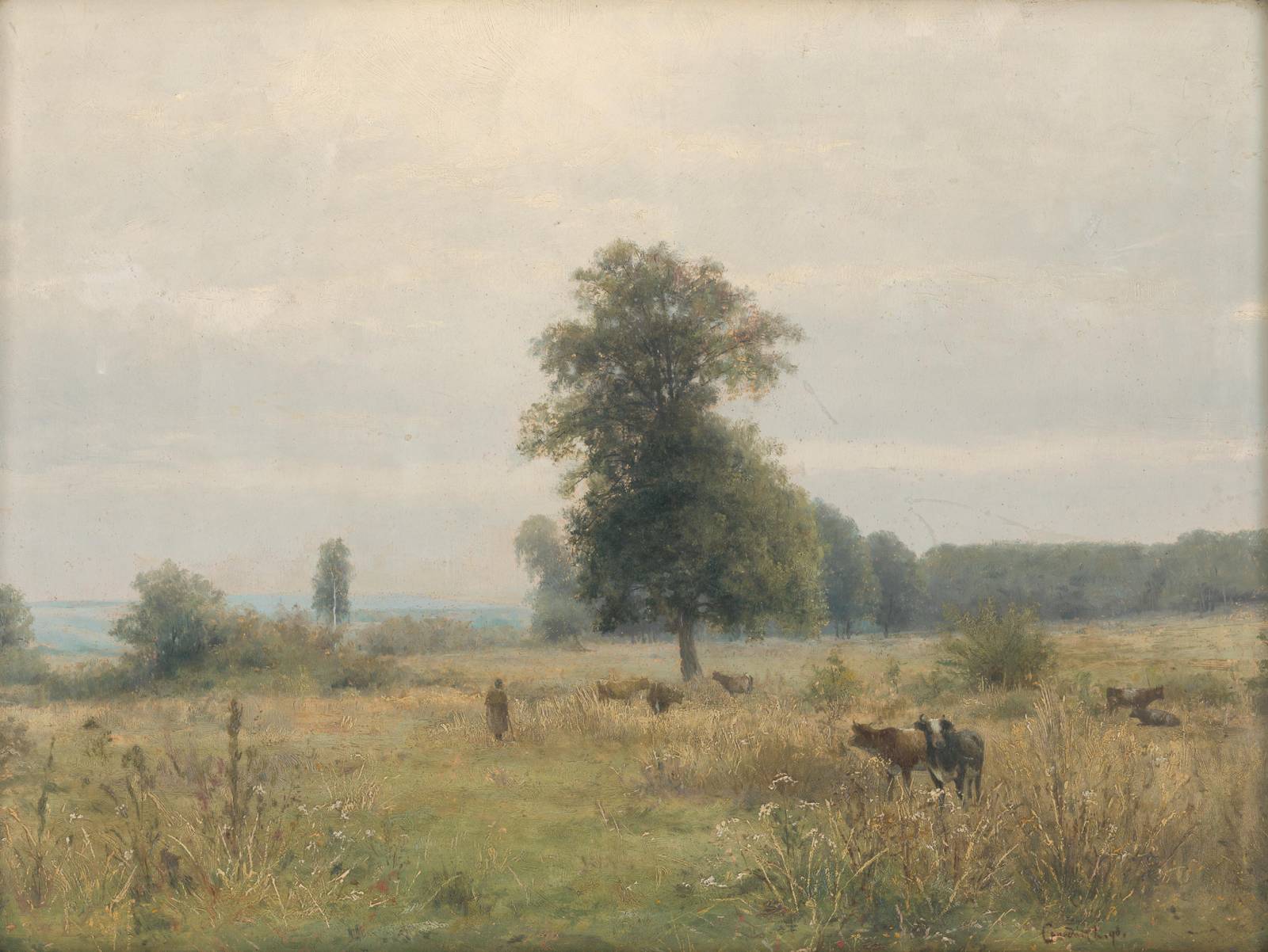 Serene Meadow Cattle Landscape Wall Art