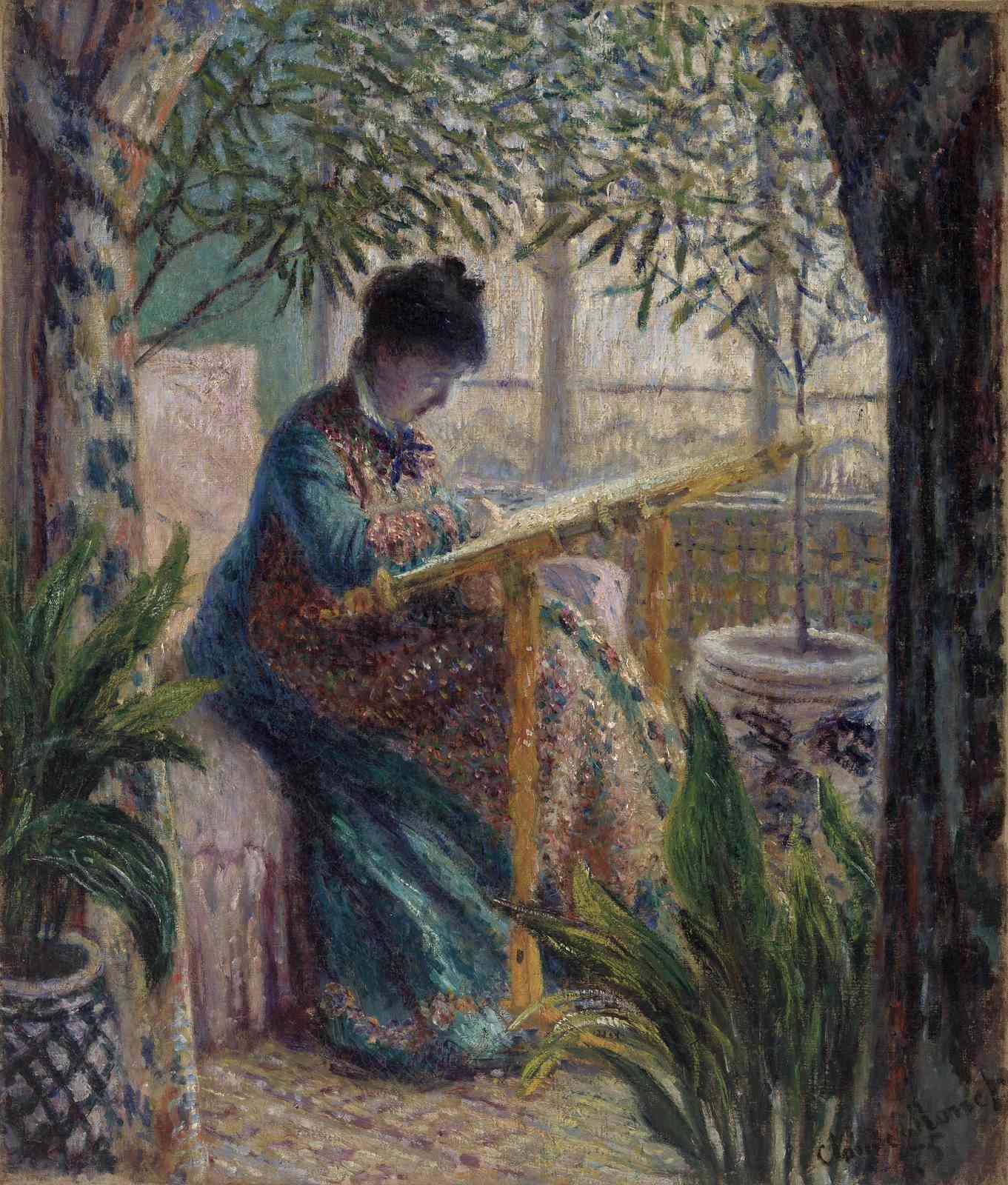 Impressionist Woman at Embroidery Wall Art