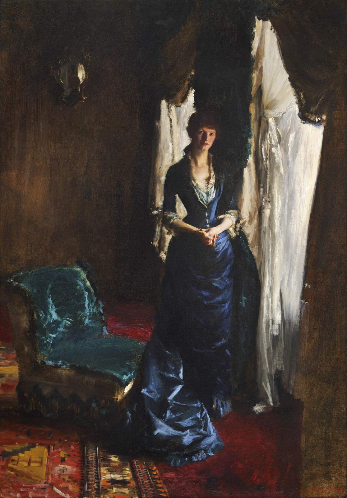 Elegant Woman in Blue Gown Wall Art