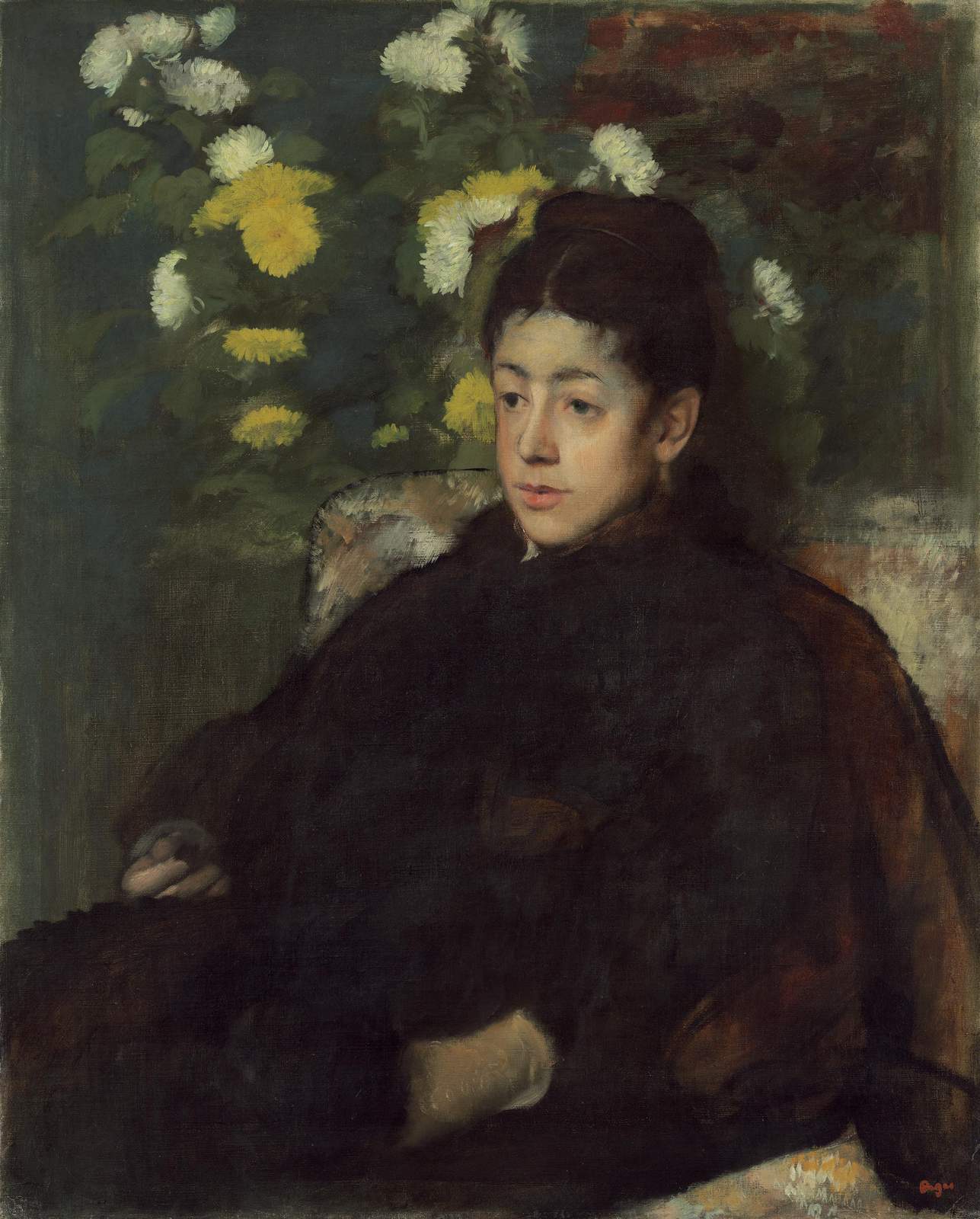 Elegant Woman with Chrysanthemums Wall Art