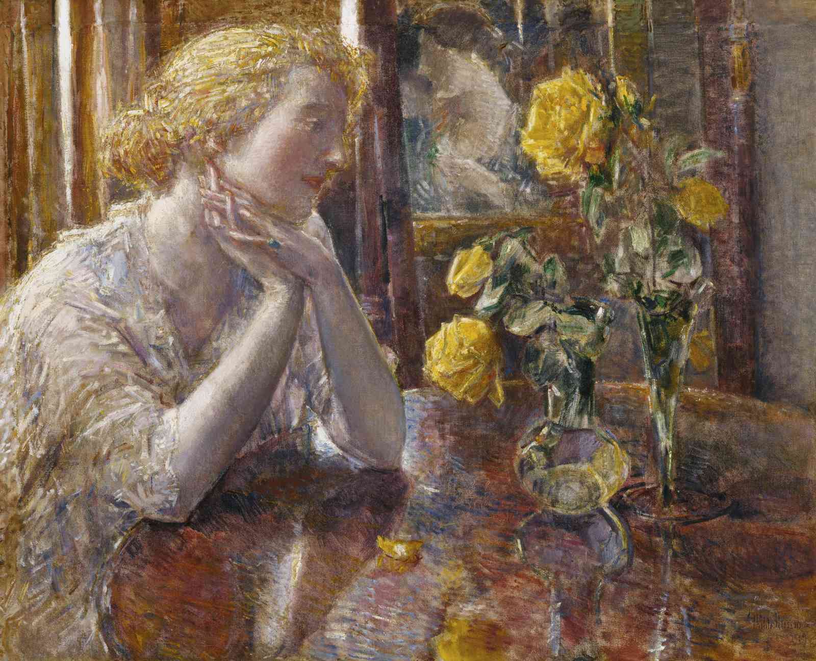 Serene Yellow Roses & Woman Wall Art Wall Art
