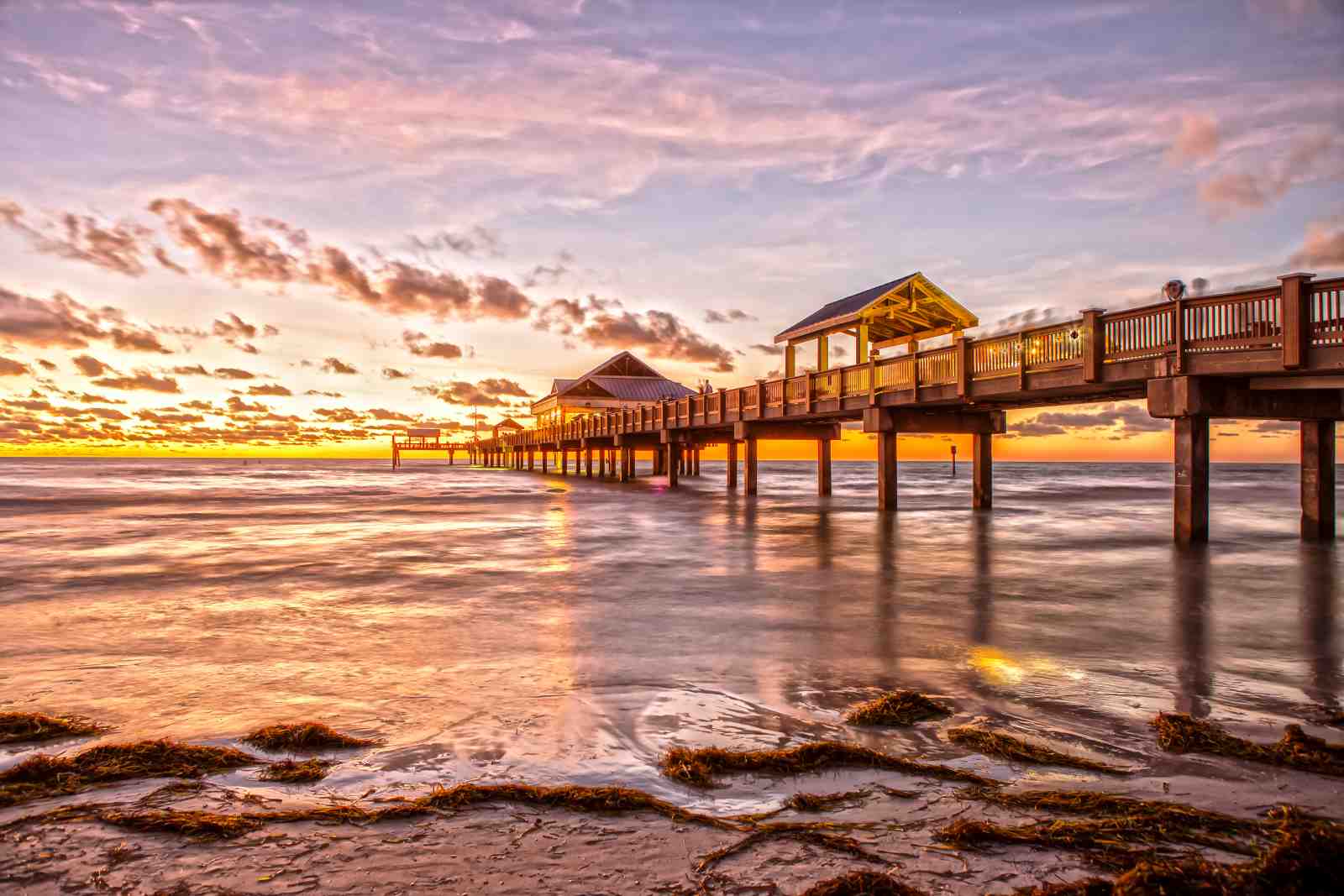 Serene Sunset Pier Beach Wall Art