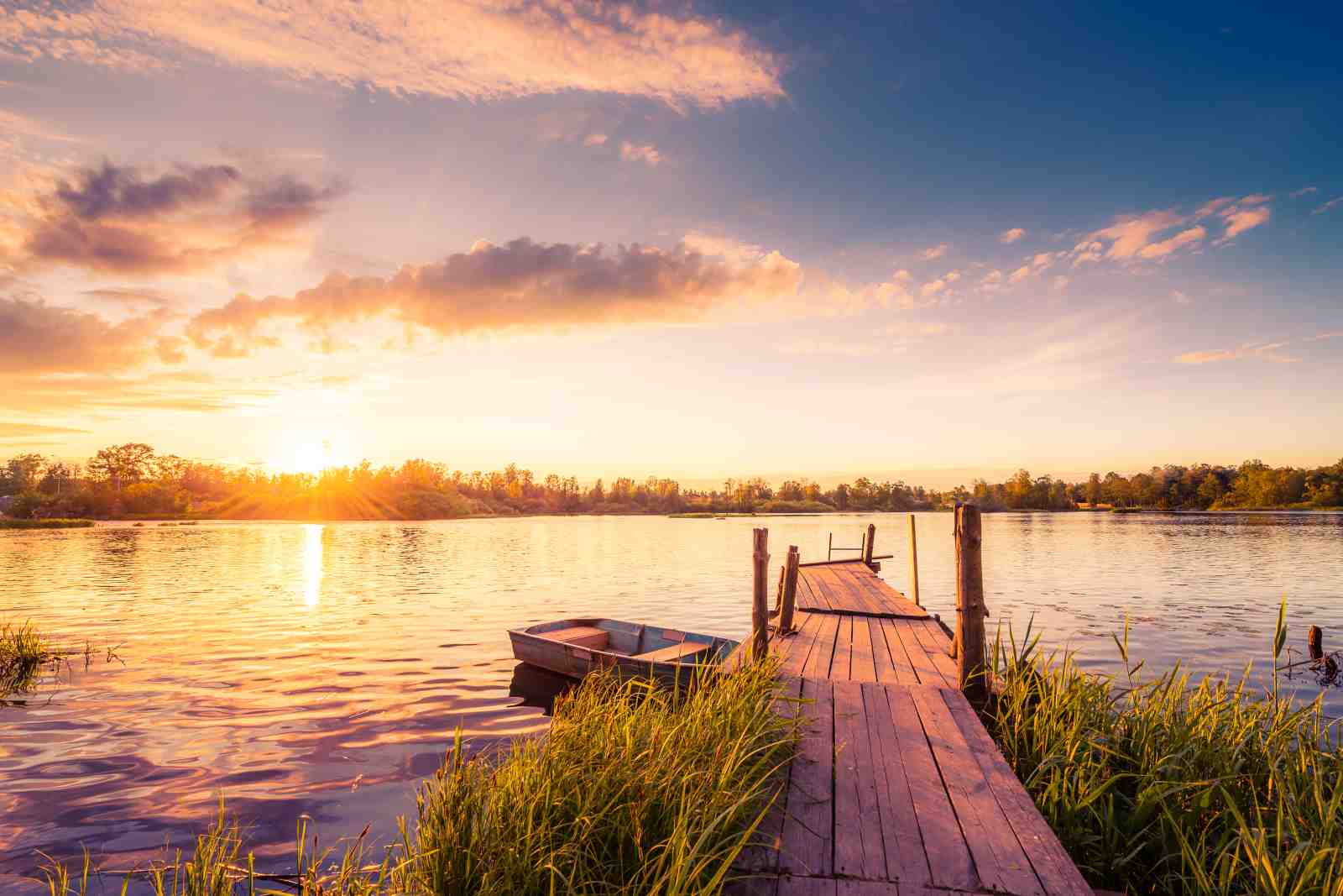 Sunset Lake Dock Serenity Wall Art