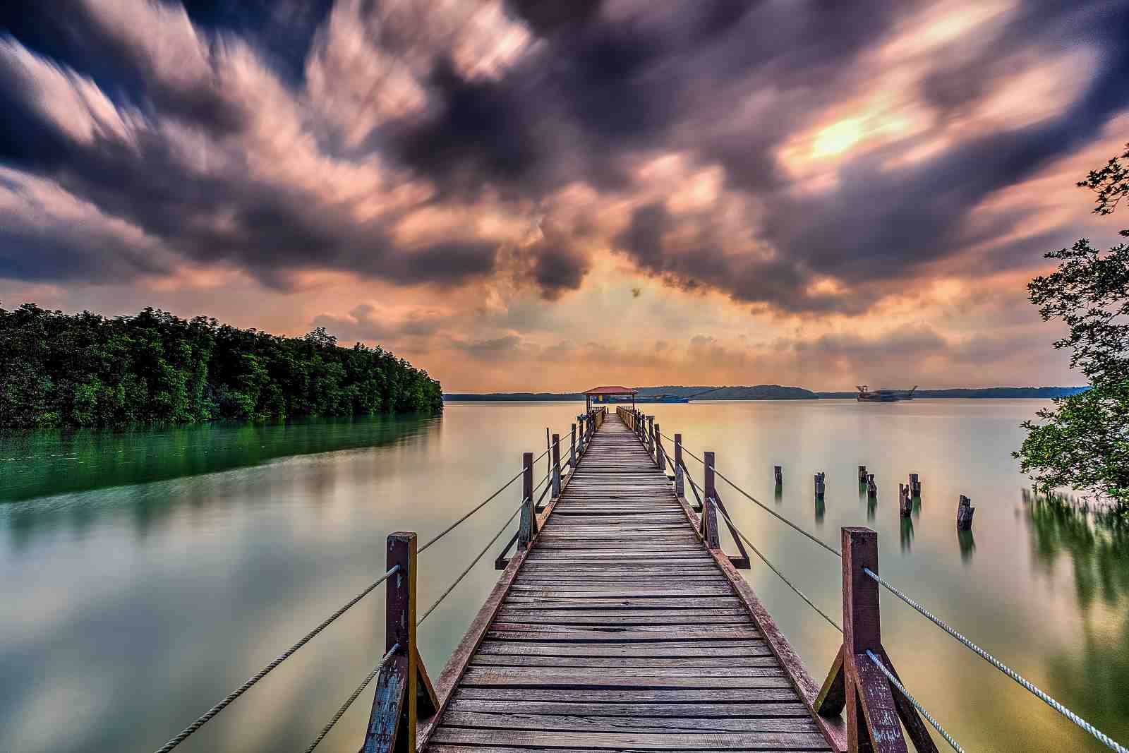 Tranquil Pier Sunset Landscape Wall Art