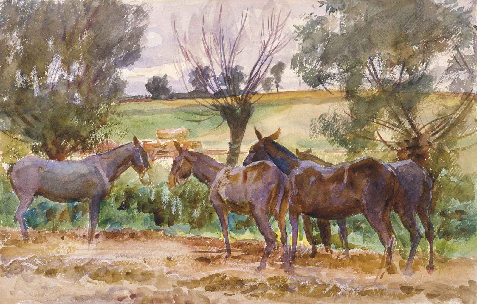 Serene Herd Horses Watercolor Wall Art