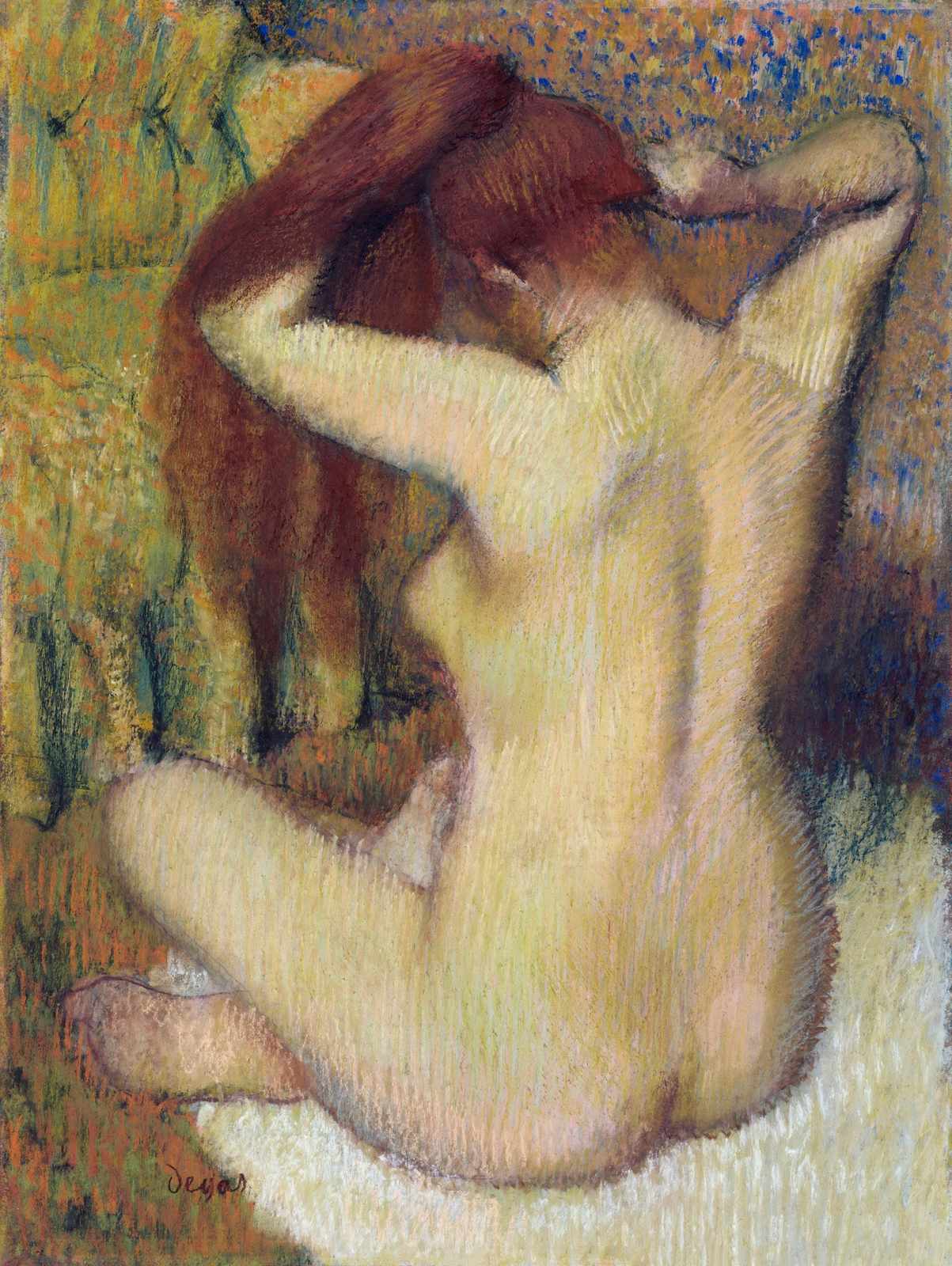 Impressionist Nude Bathing Pastel Wall Art