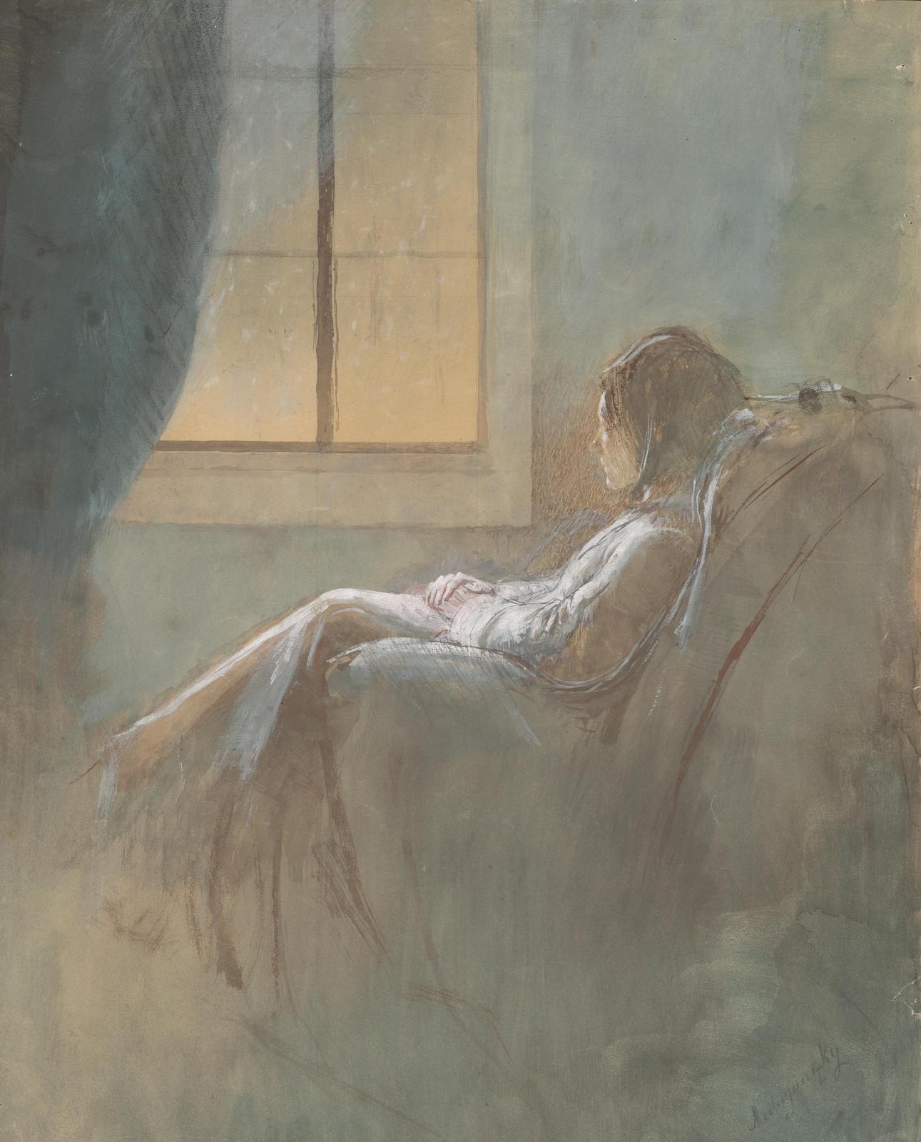 Serene Contemplation Woman by Window Wall Art