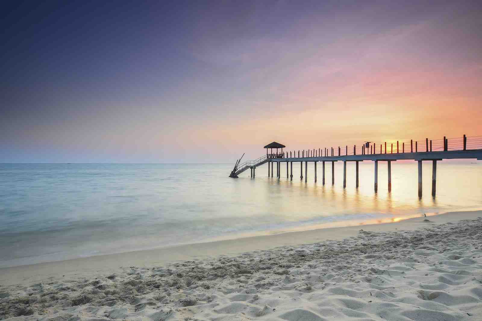 Tranquil Pier Sunset Beach Wall Art